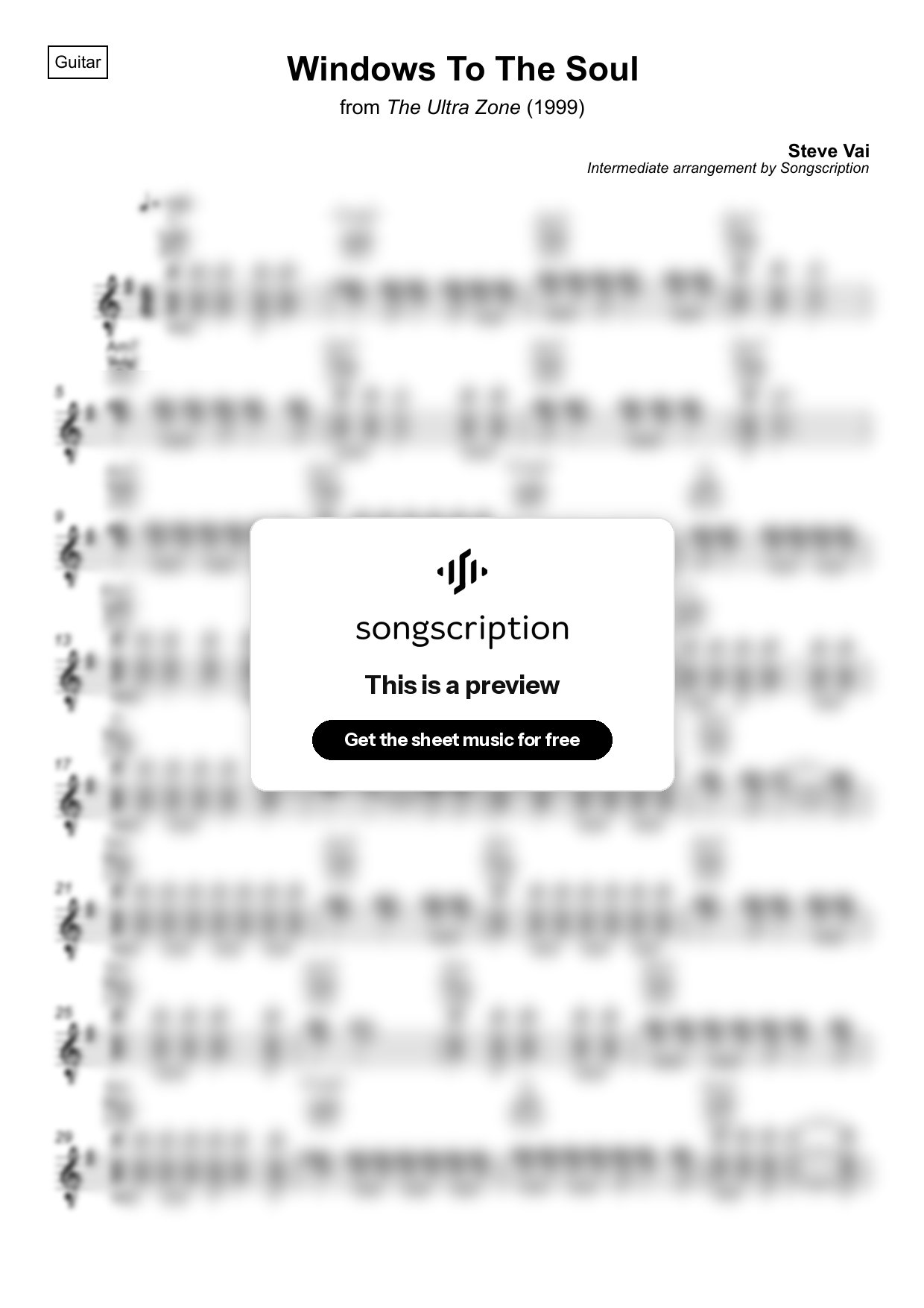 Intermediate Acoustic Guitar Sheet Music for "Windows To The Soul" by Steve Vai