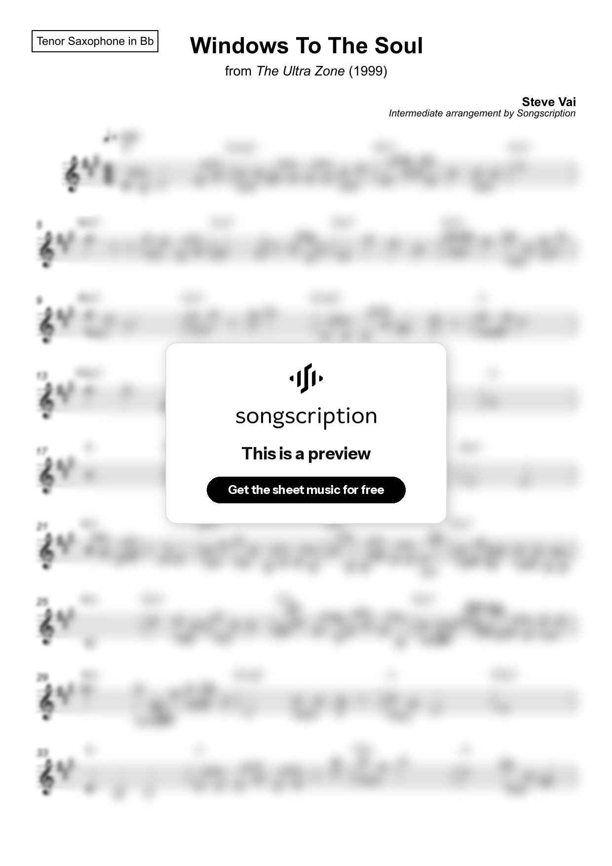 Intermediate Tenor Sax Sheet Music for "Windows To The Soul" by Steve Vai