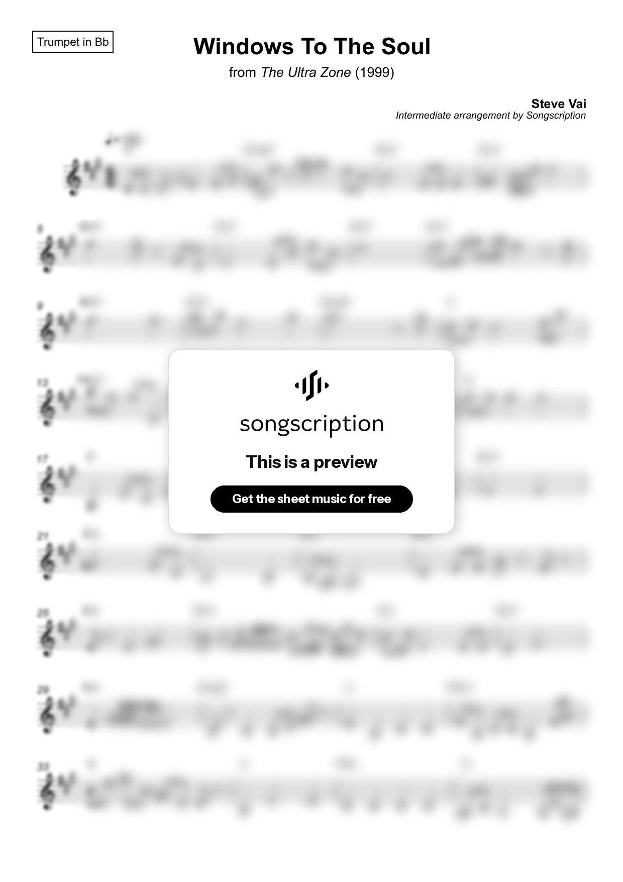 Intermediate Trumpet Sheet Music for "Windows To The Soul" by Steve Vai