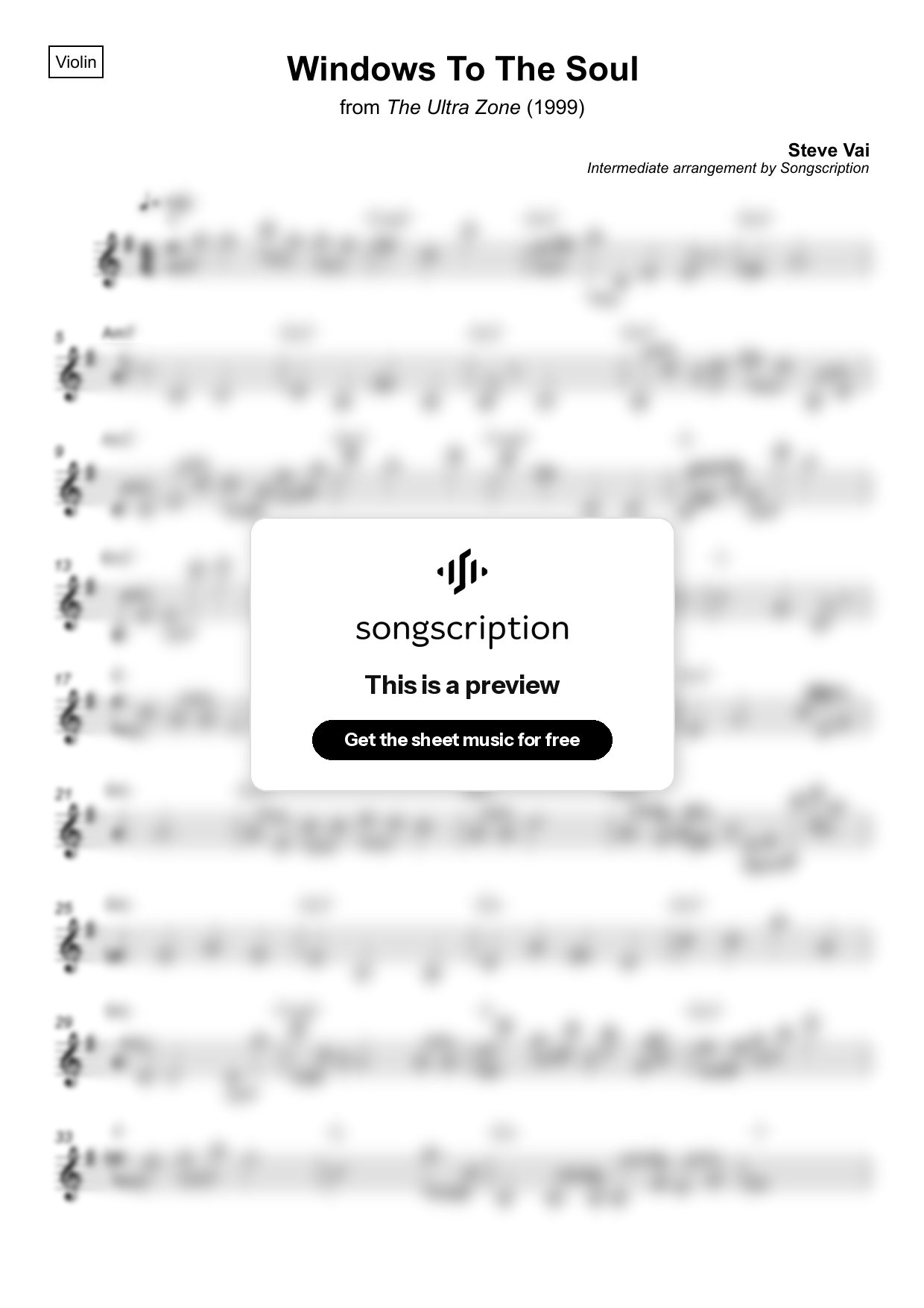 Intermediate Violin Sheet Music for "Windows To The Soul" by Steve Vai