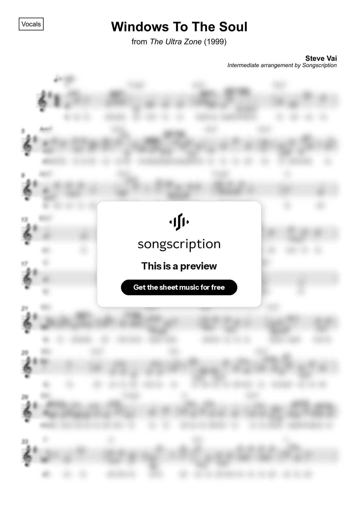 Intermediate Vocals Sheet Music for "Windows To The Soul" by Steve Vai