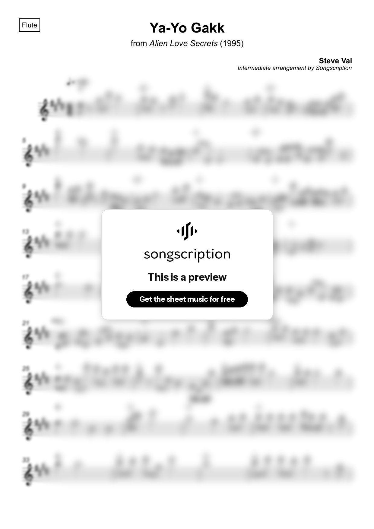 Intermediate Flute Sheet Music for "Ya-Yo Gakk" by Steve Vai