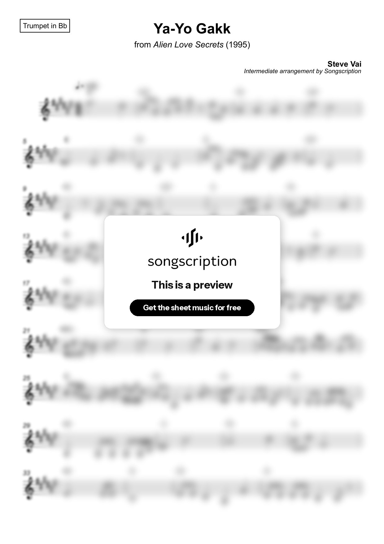 Intermediate Trumpet Sheet Music for "Ya-Yo Gakk" by Steve Vai