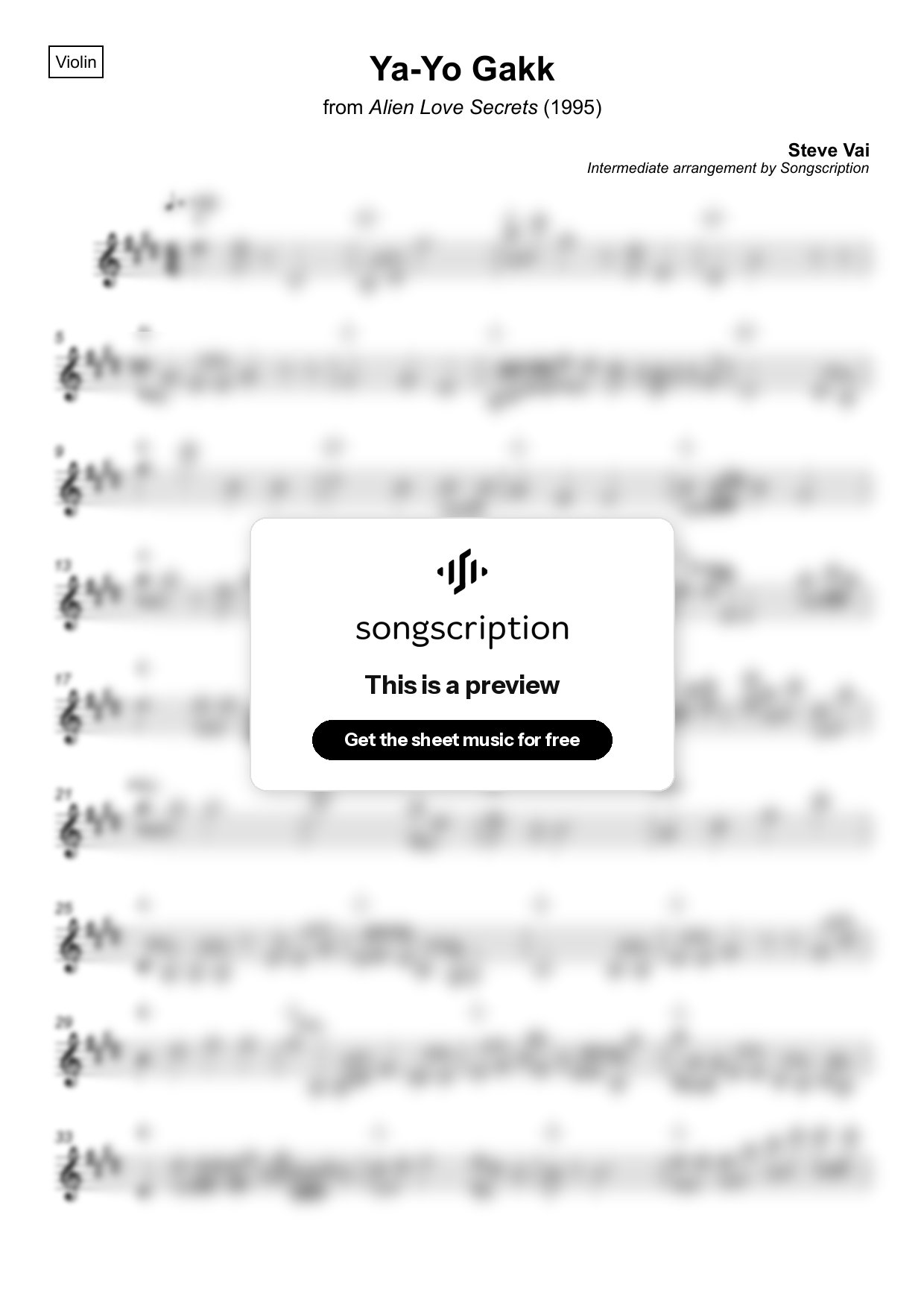 Intermediate Violin Sheet Music for "Ya-Yo Gakk" by Steve Vai