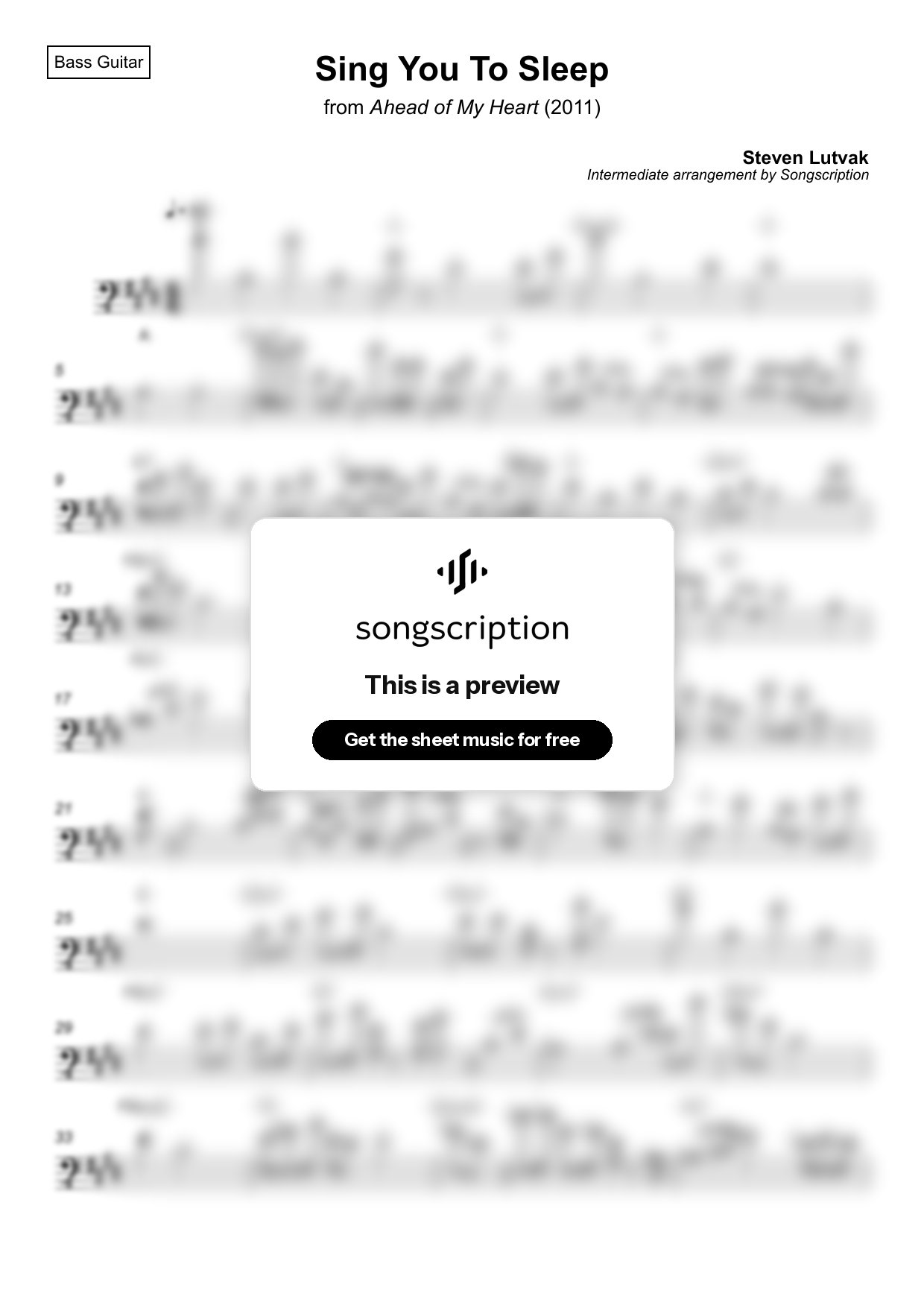 Intermediate Bass Guitar Sheet Music for "Sing You To Sleep" by Steven Lutvak