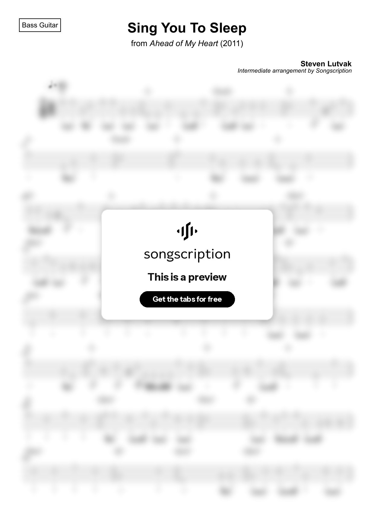 Intermediate Bass Guitar Tabs for "Sing You To Sleep" by Steven Lutvak