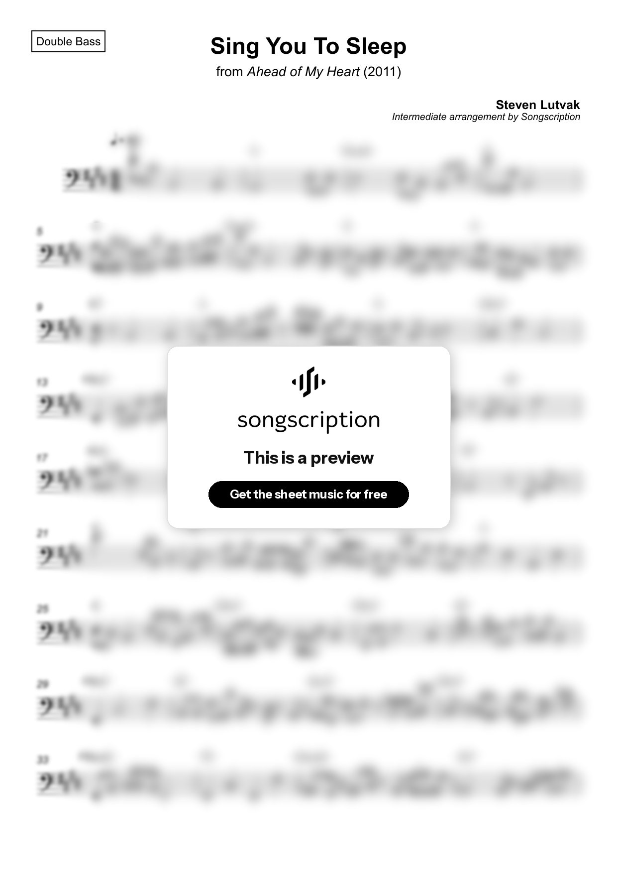 Intermediate Double Bass Sheet Music for "Sing You To Sleep" by Steven Lutvak