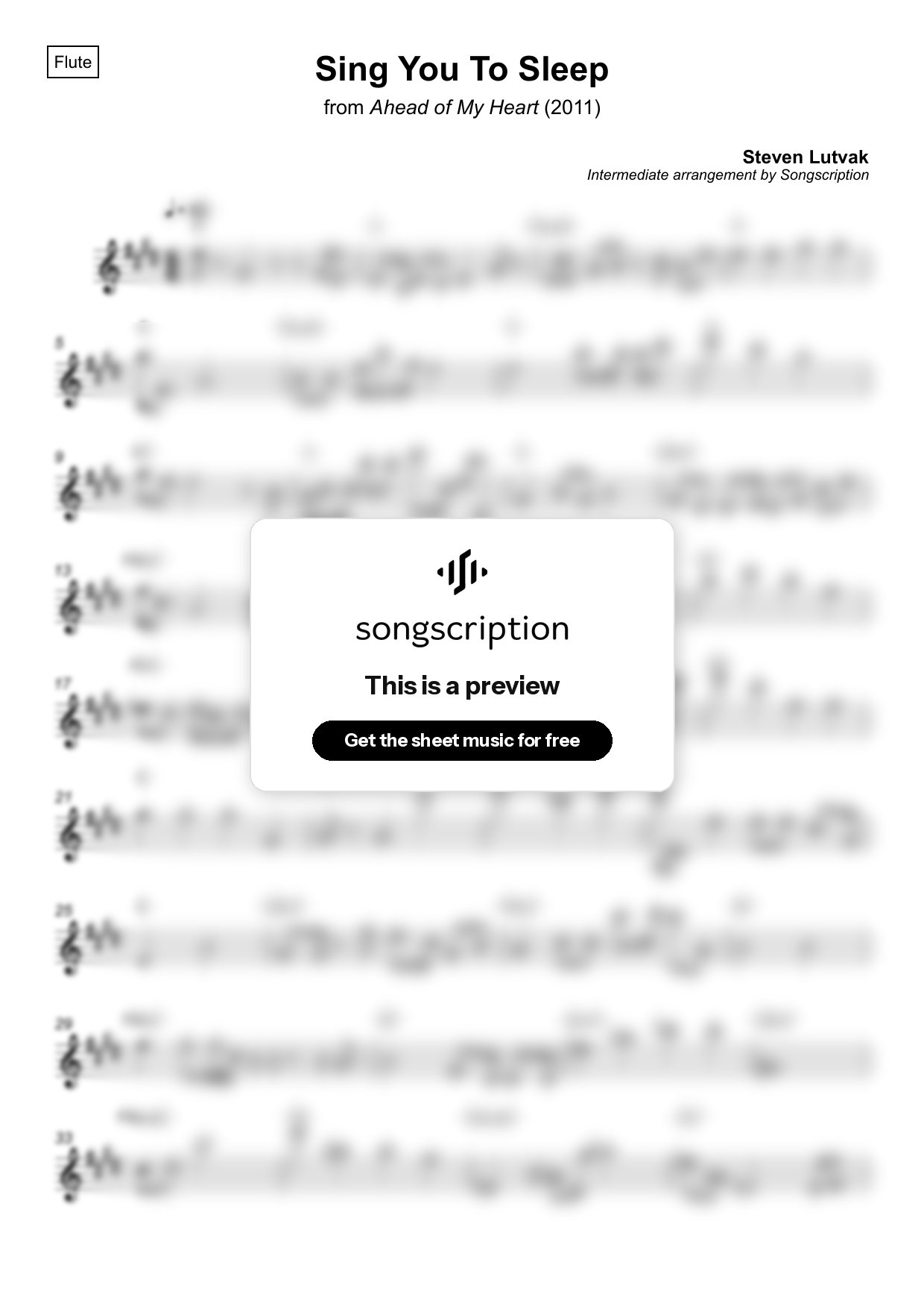 Intermediate Flute Sheet Music for "Sing You To Sleep" by Steven Lutvak