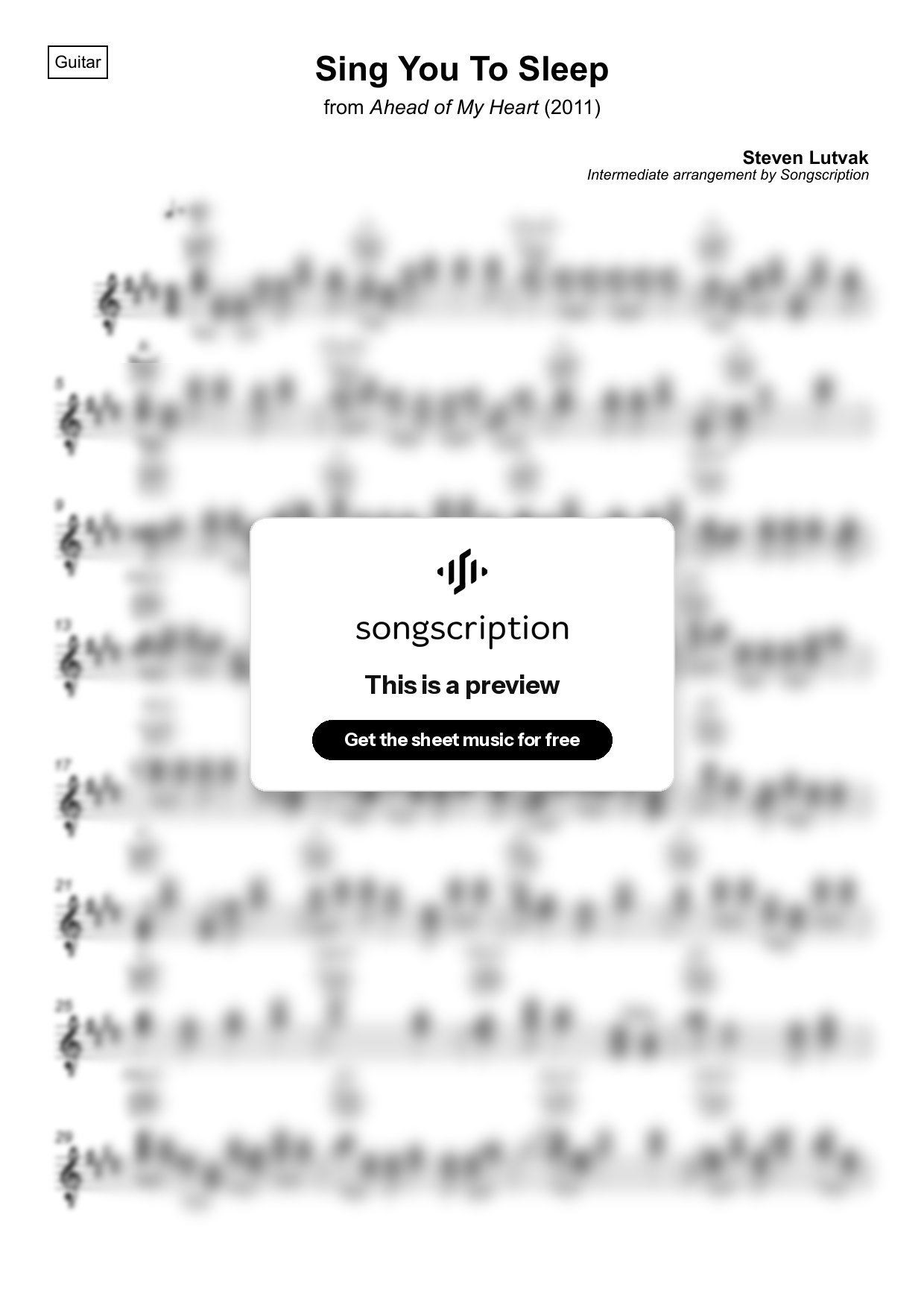 Intermediate Acoustic Guitar Sheet Music for "Sing You To Sleep" by Steven Lutvak