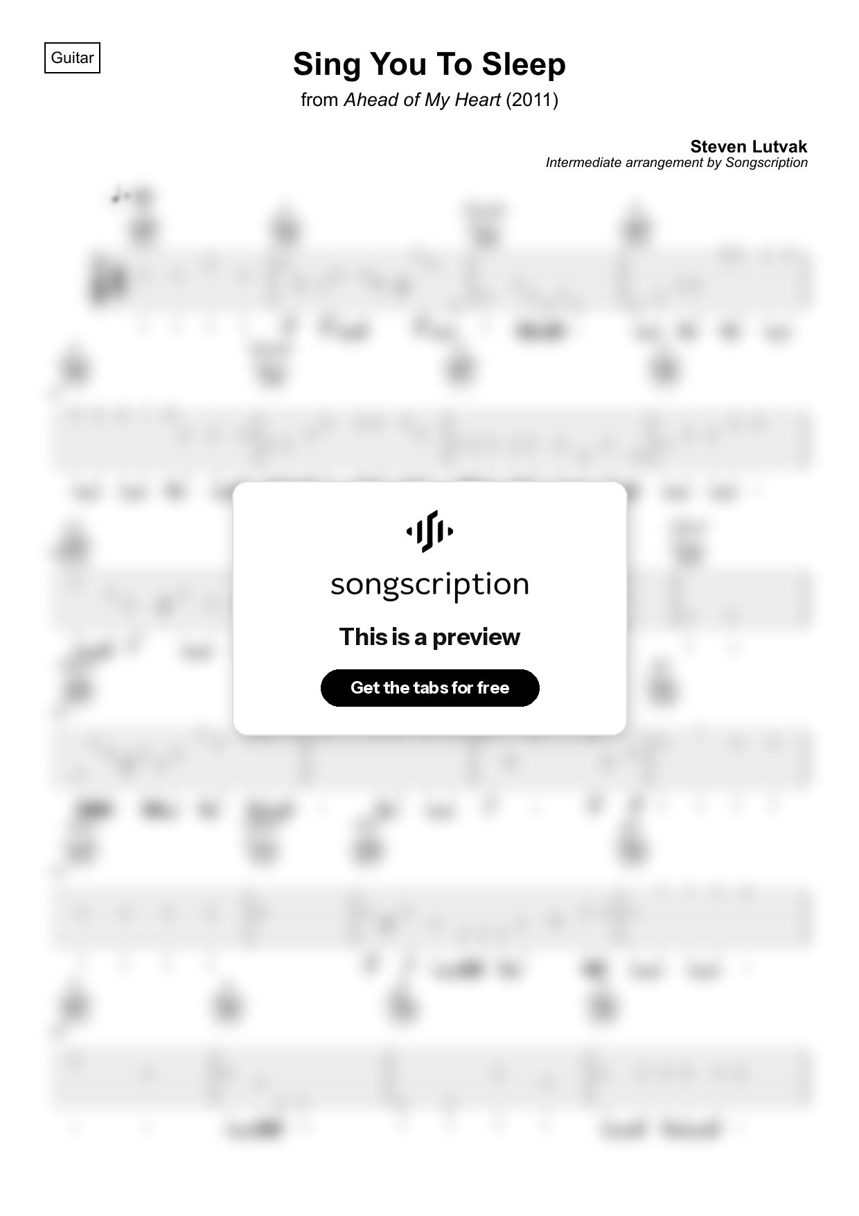 Intermediate Acoustic Guitar Tabs for "Sing You To Sleep" by Steven Lutvak