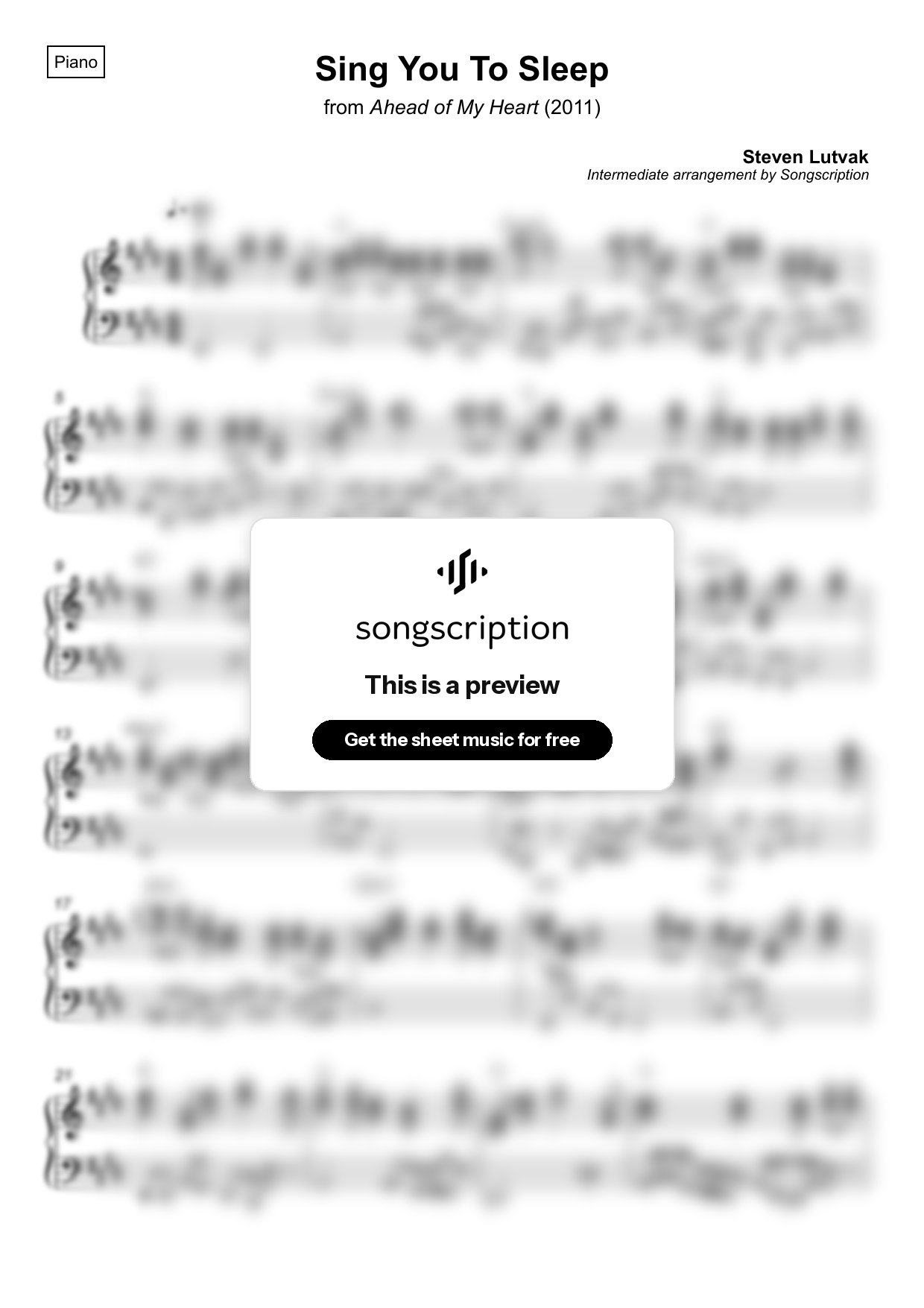 Intermediate Piano Sheet Music for "Sing You To Sleep" by Steven Lutvak