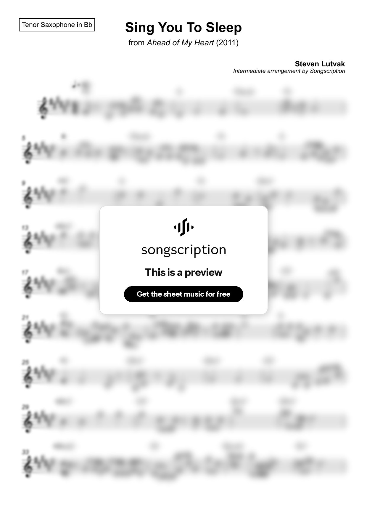 Intermediate Tenor Sax Sheet Music for "Sing You To Sleep" by Steven Lutvak