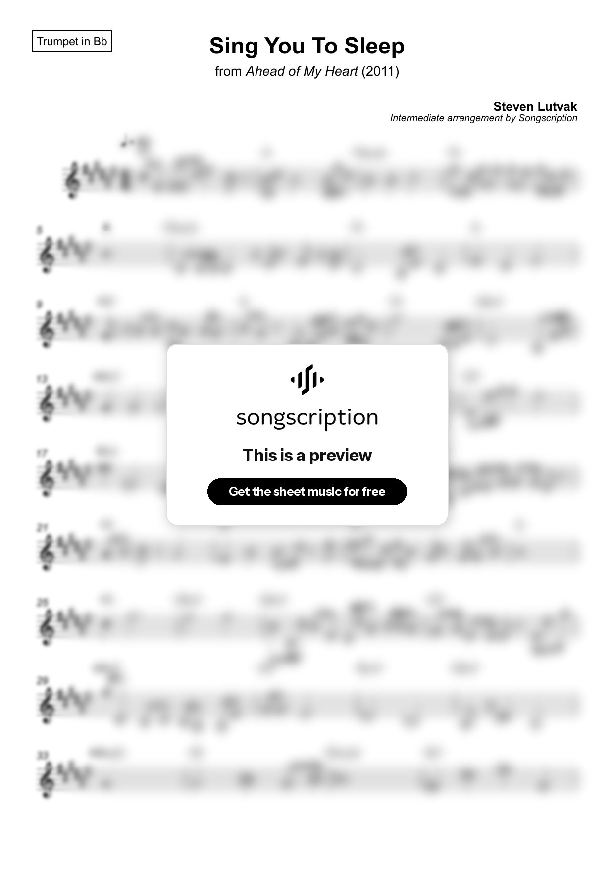 Intermediate Trumpet Sheet Music for "Sing You To Sleep" by Steven Lutvak