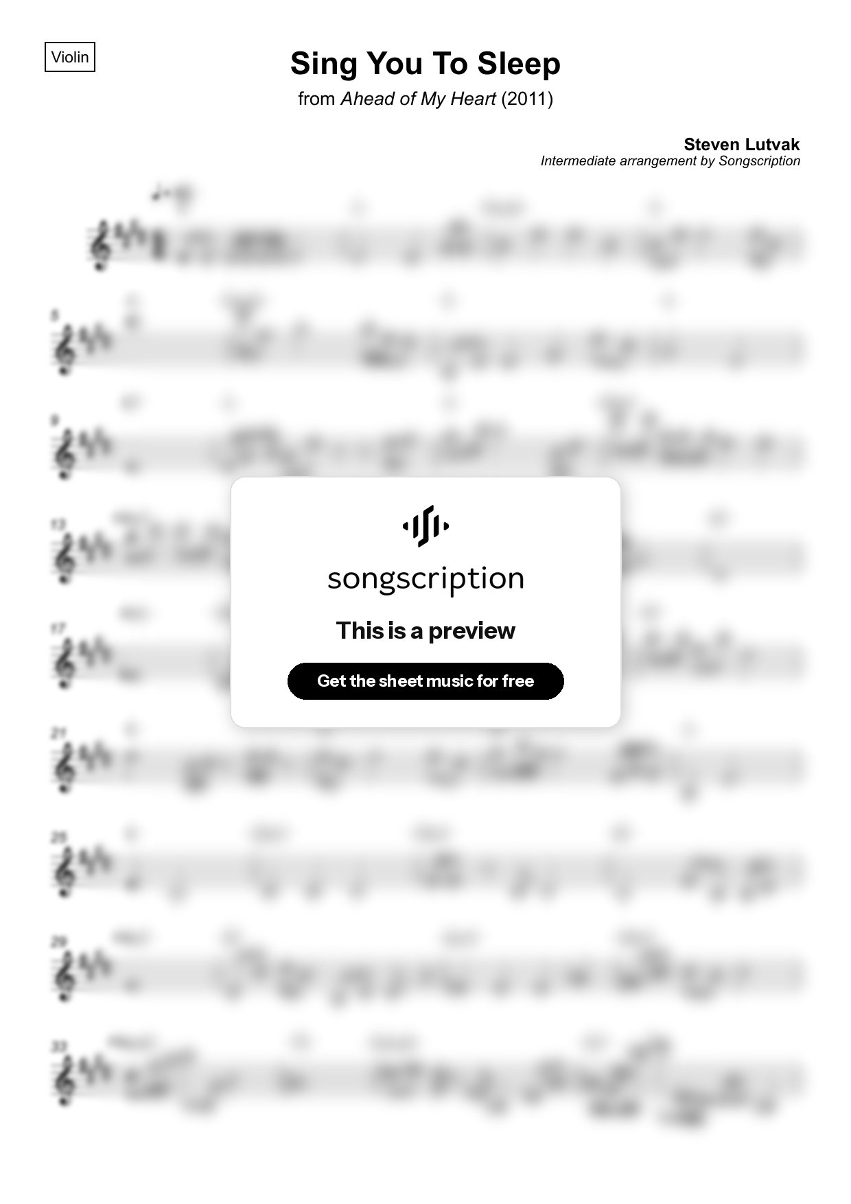 Intermediate Violin Sheet Music for "Sing You To Sleep" by Steven Lutvak
