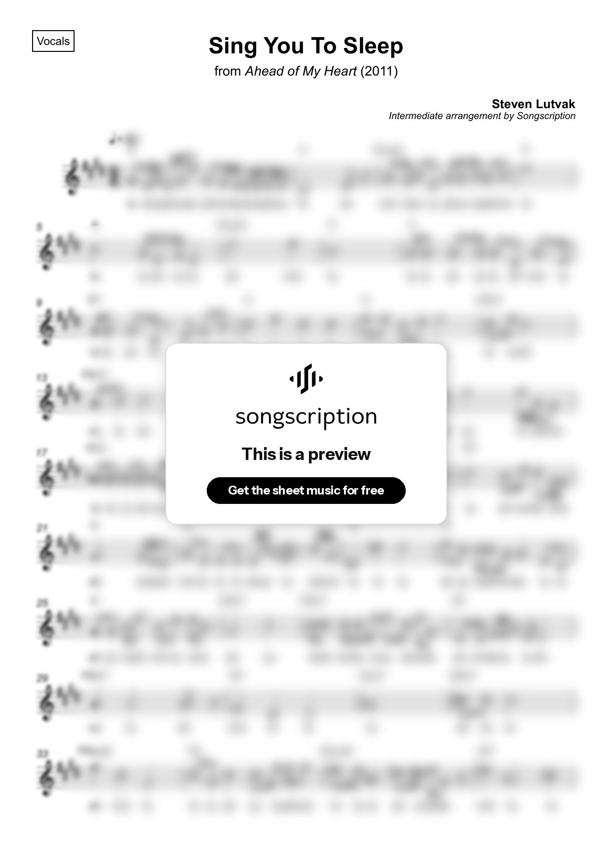 Intermediate Vocals Sheet Music for "Sing You To Sleep" by Steven Lutvak