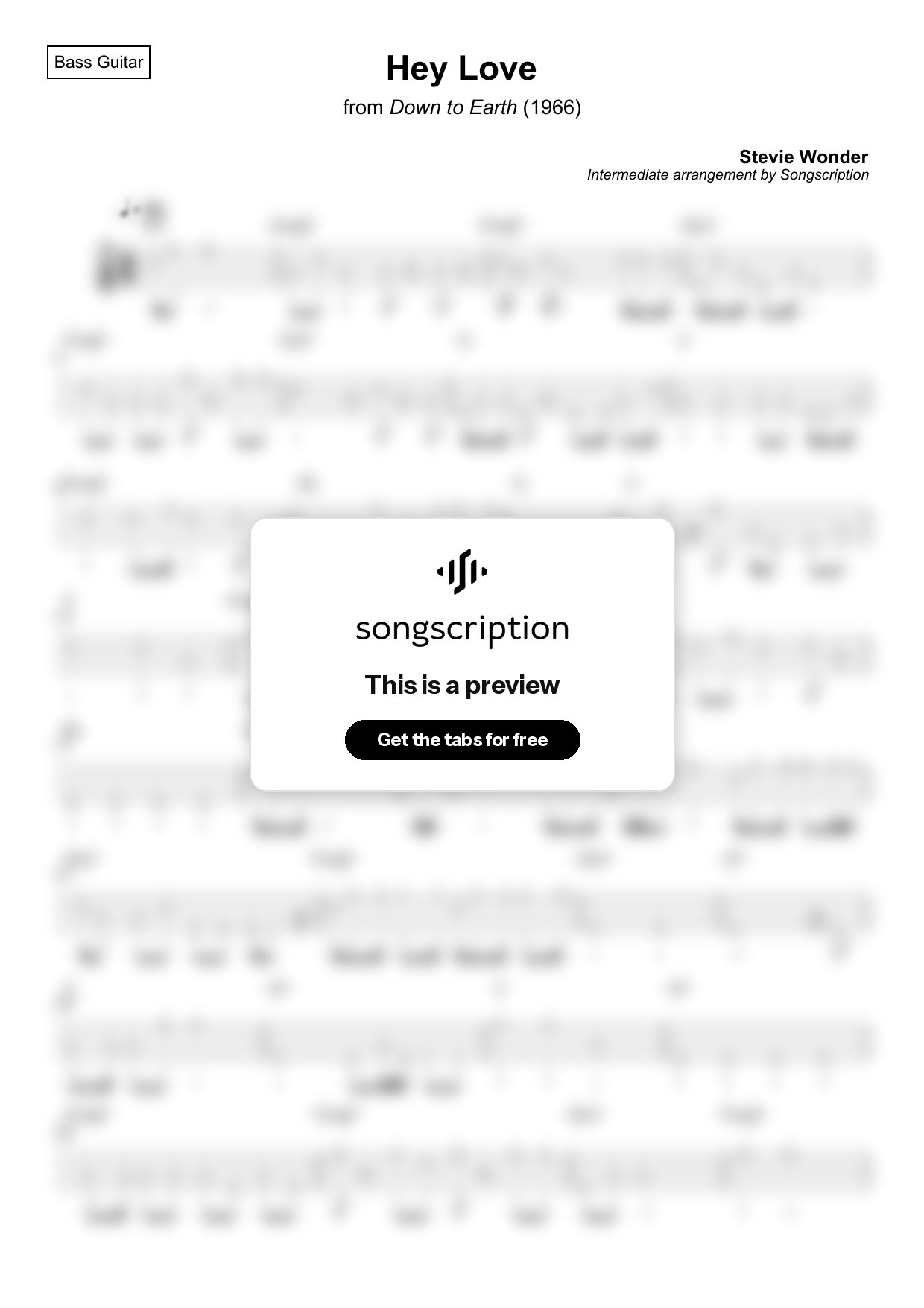Intermediate Bass Guitar Tabs for "Hey Love" by Stevie Wonder