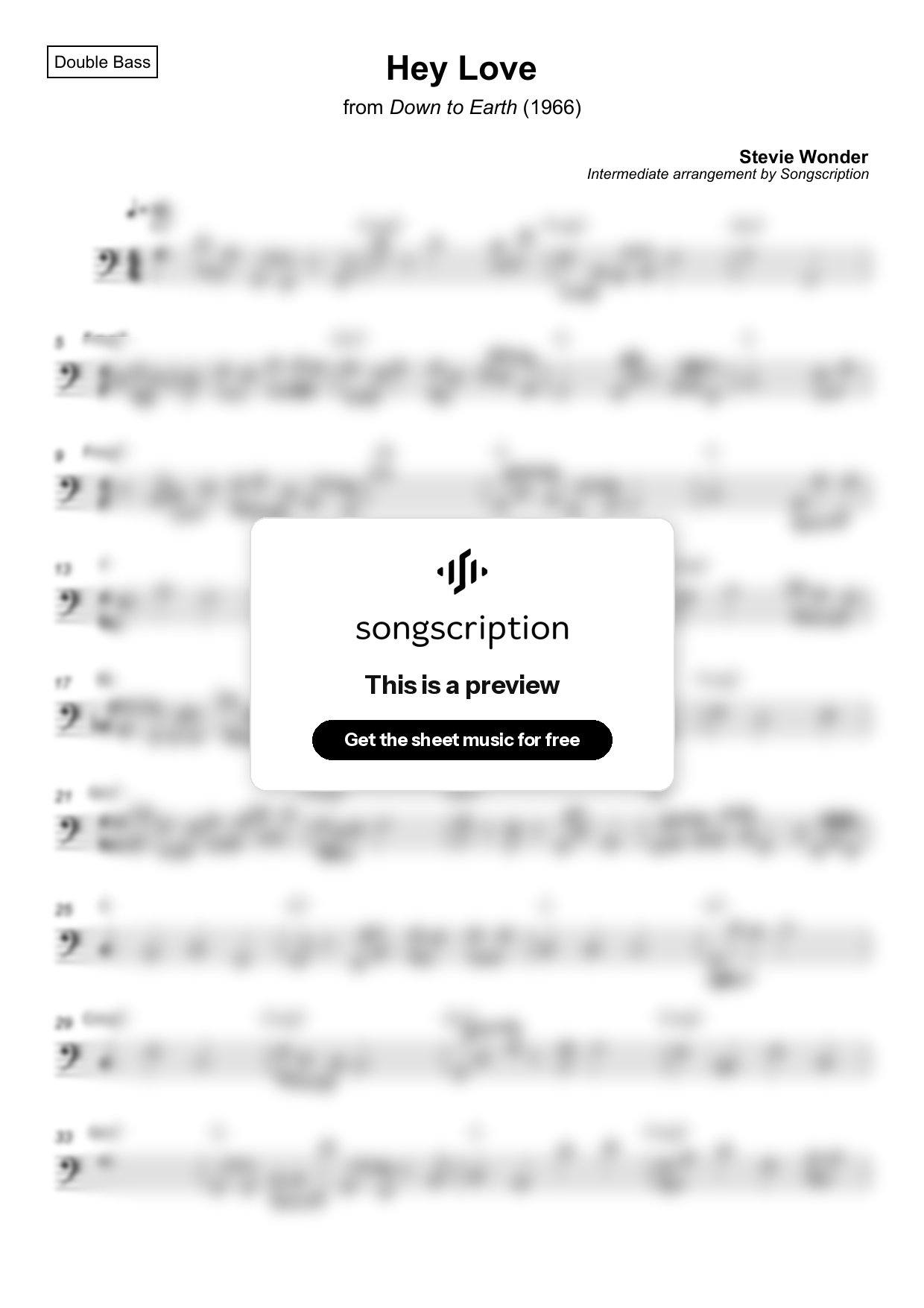 Intermediate Double Bass Sheet Music for "Hey Love" by Stevie Wonder