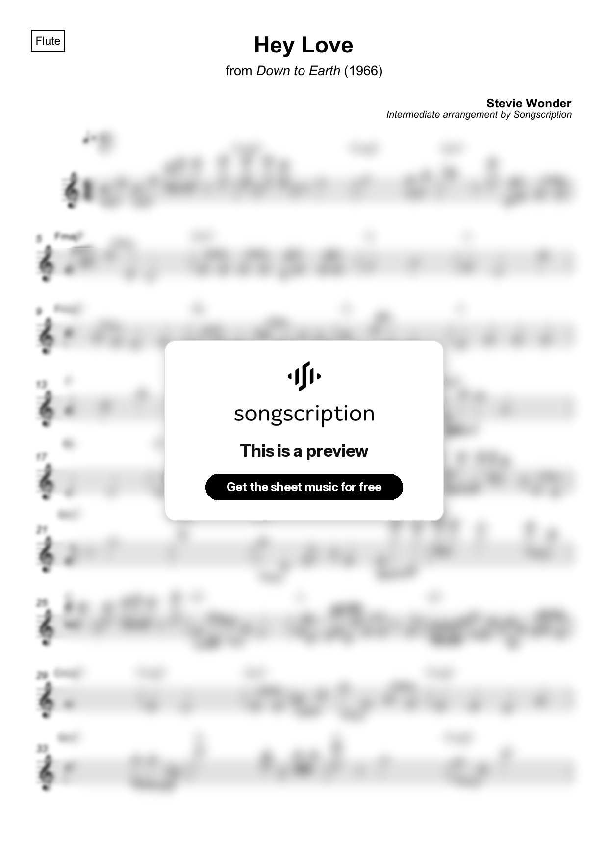 Intermediate Flute Sheet Music for "Hey Love" by Stevie Wonder