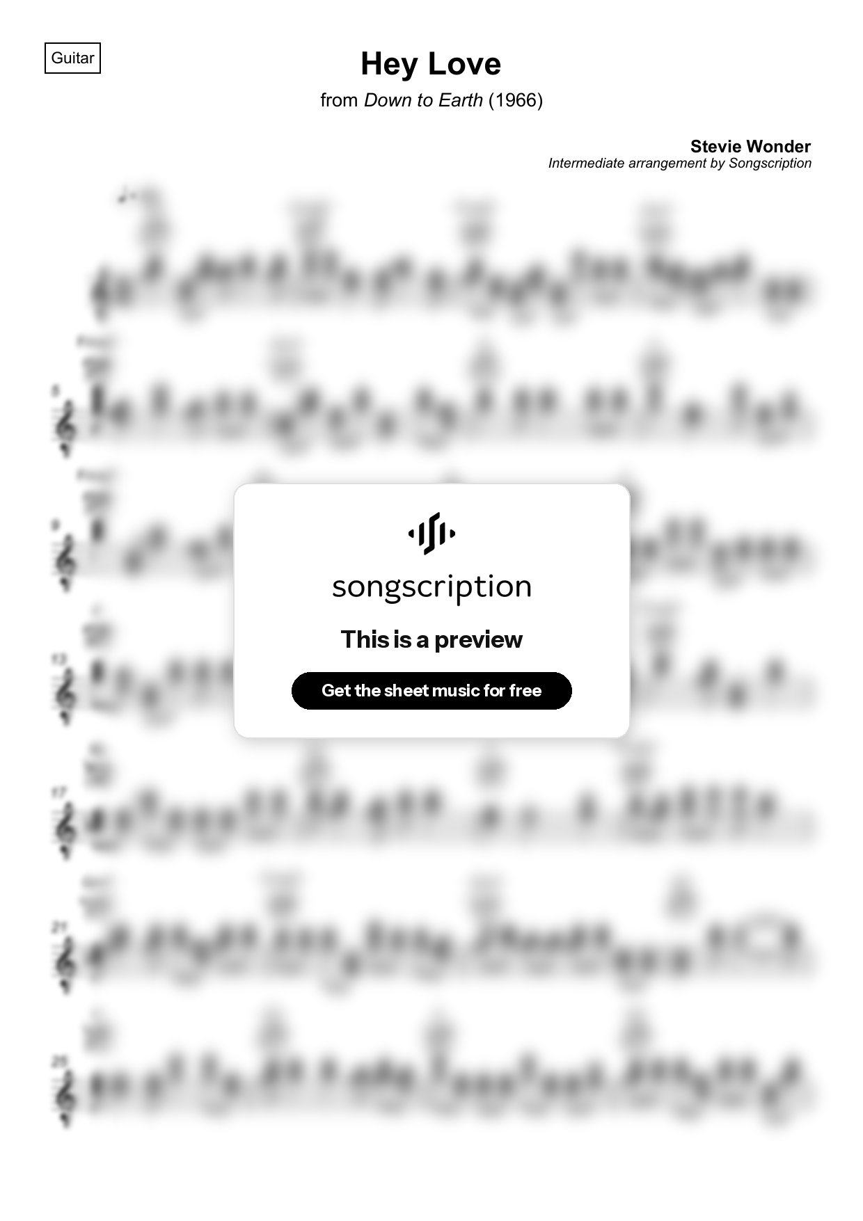 Intermediate Acoustic Guitar Sheet Music for "Hey Love" by Stevie Wonder