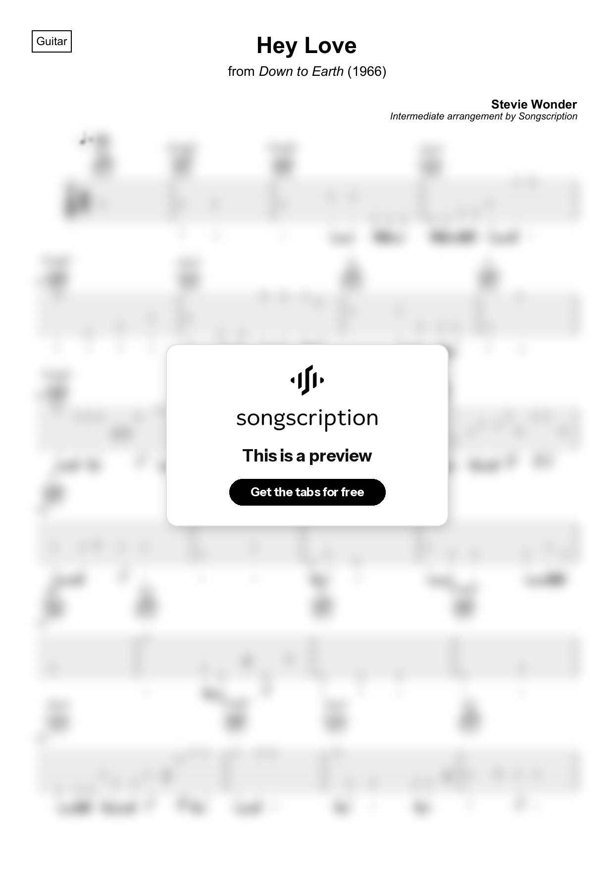 Intermediate Acoustic Guitar Tabs for "Hey Love" by Stevie Wonder