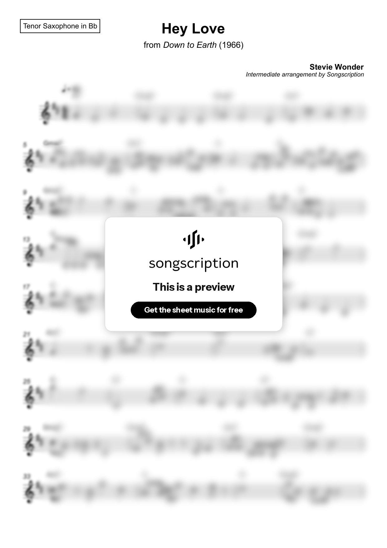 Intermediate Tenor Sax Sheet Music for "Hey Love" by Stevie Wonder