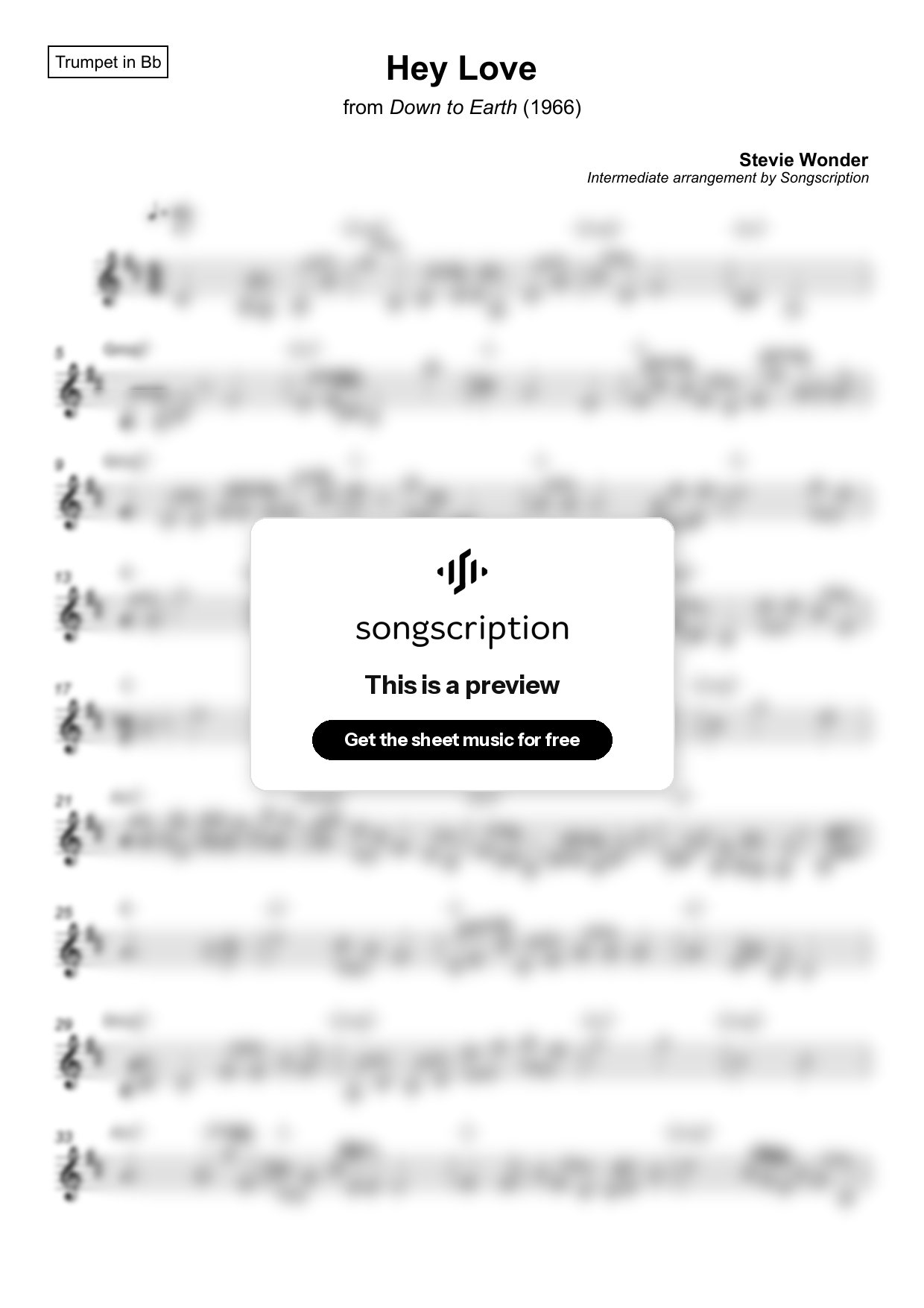 Intermediate Trumpet Sheet Music for "Hey Love" by Stevie Wonder