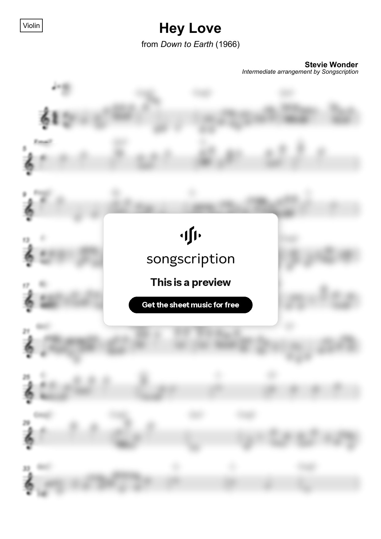 Intermediate Violin Sheet Music for "Hey Love" by Stevie Wonder