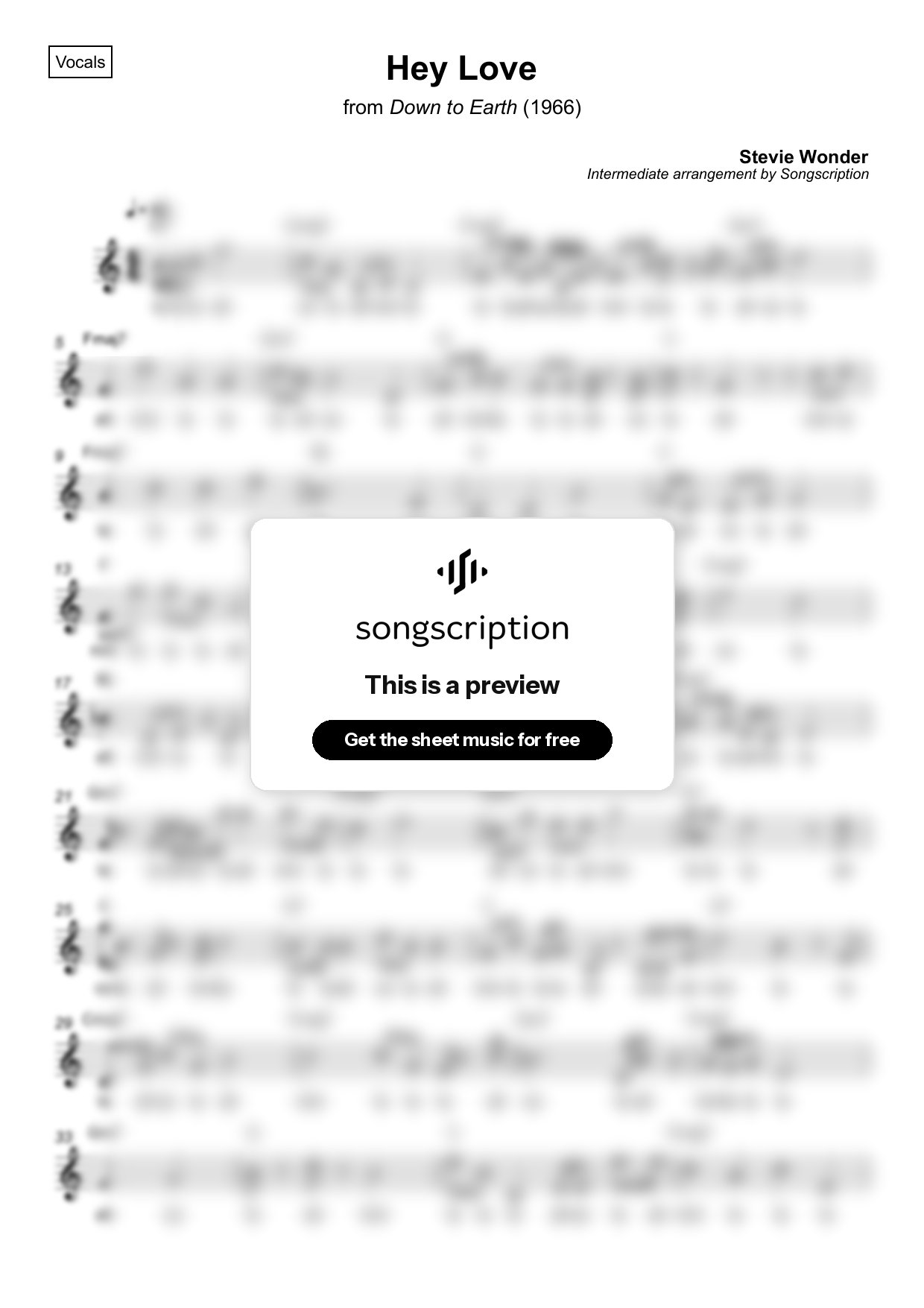 Intermediate Vocals Sheet Music for "Hey Love" by Stevie Wonder