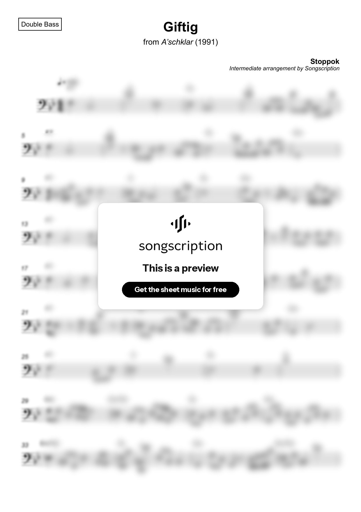 Intermediate Double Bass Sheet Music for "Giftig" by Stoppok