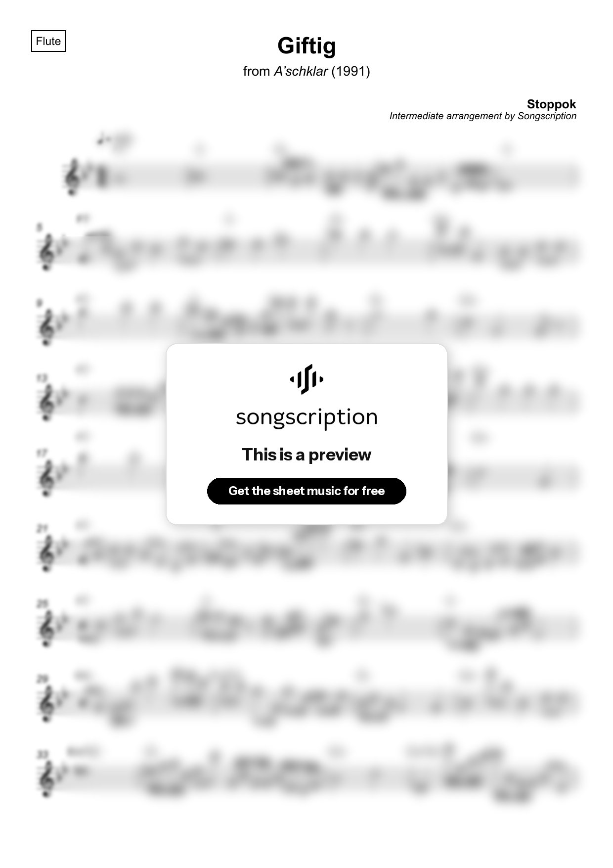 Intermediate Flute Sheet Music for "Giftig" by Stoppok