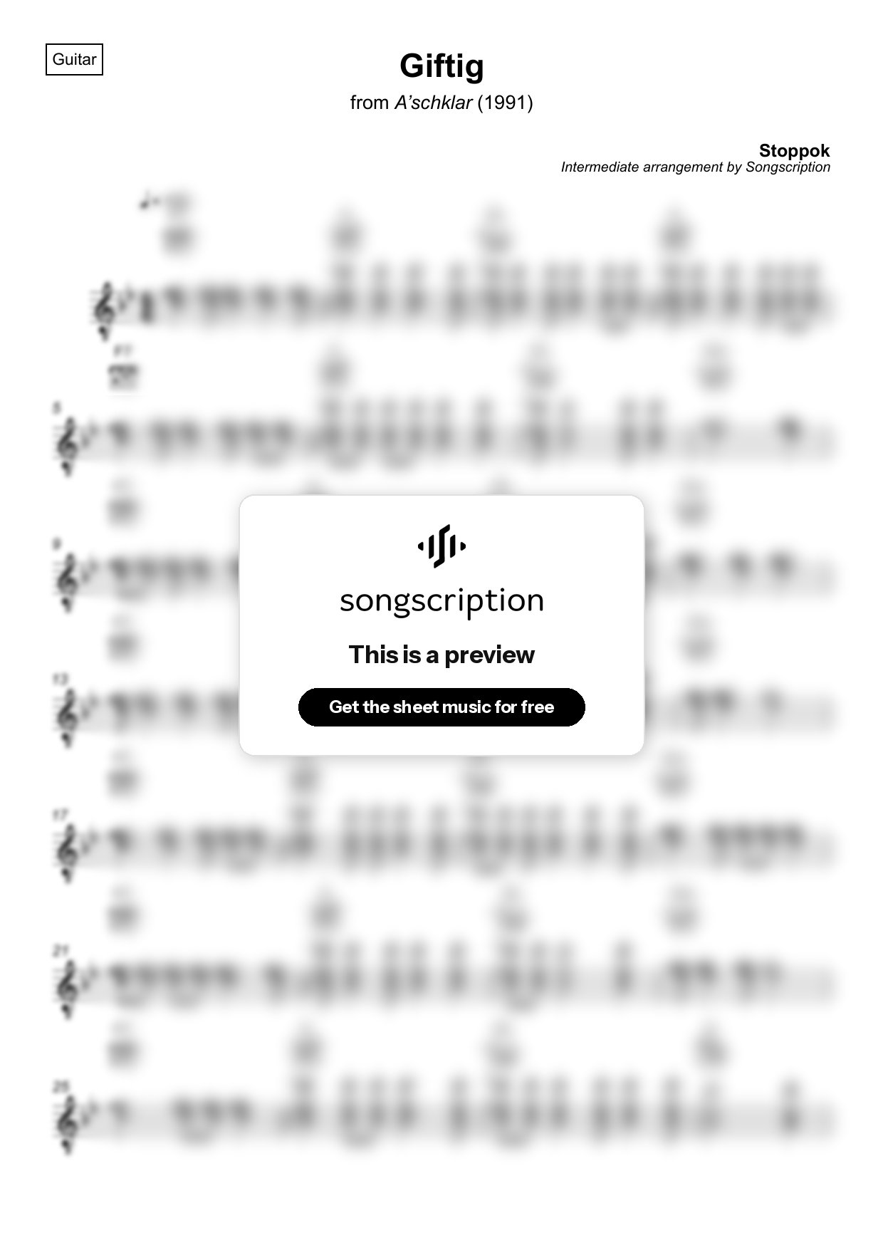 Intermediate Acoustic Guitar Sheet Music for "Giftig" by Stoppok