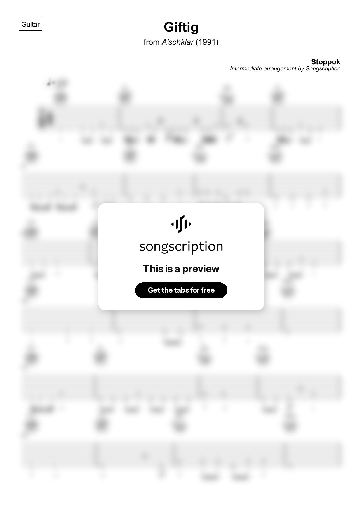 Intermediate Acoustic Guitar Tabs for "Giftig" by Stoppok
