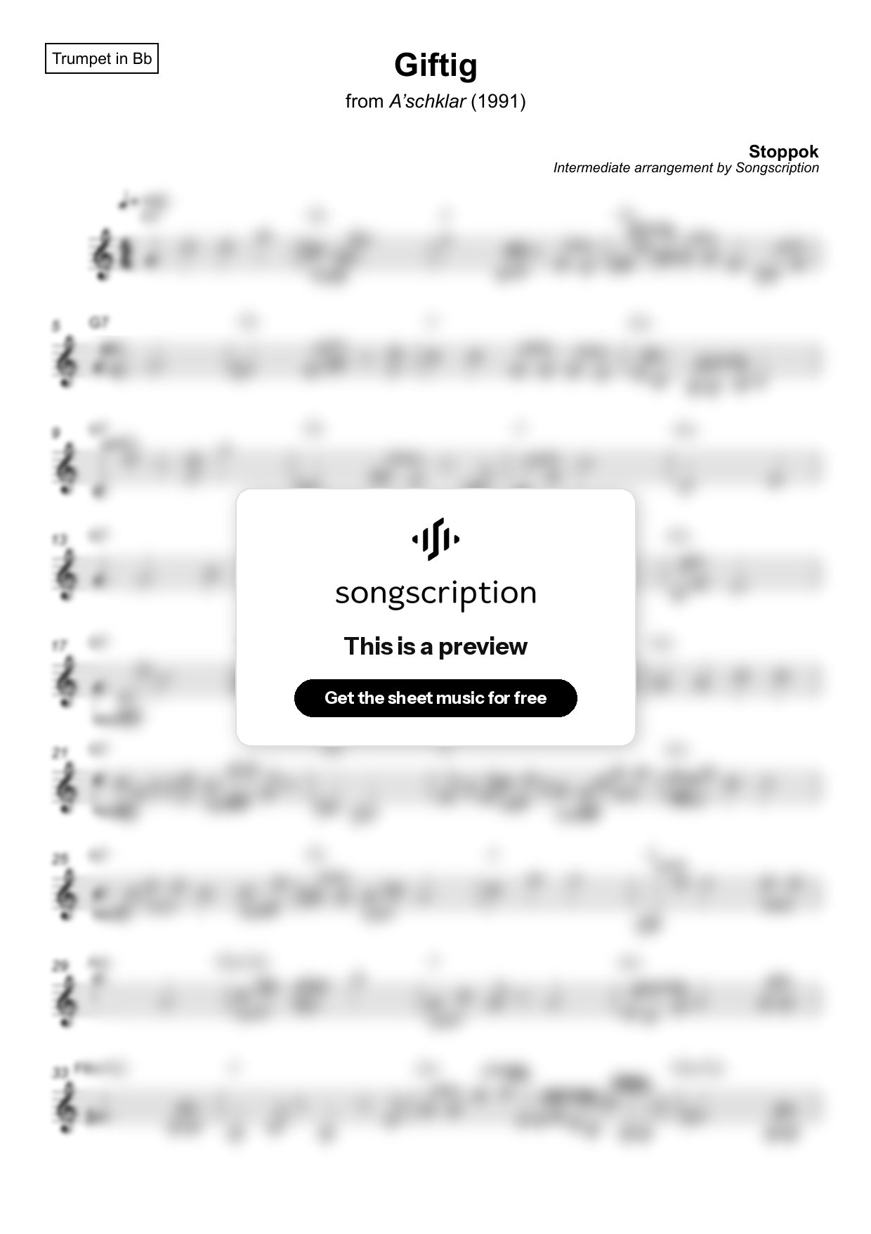 Intermediate Trumpet Sheet Music for "Giftig" by Stoppok