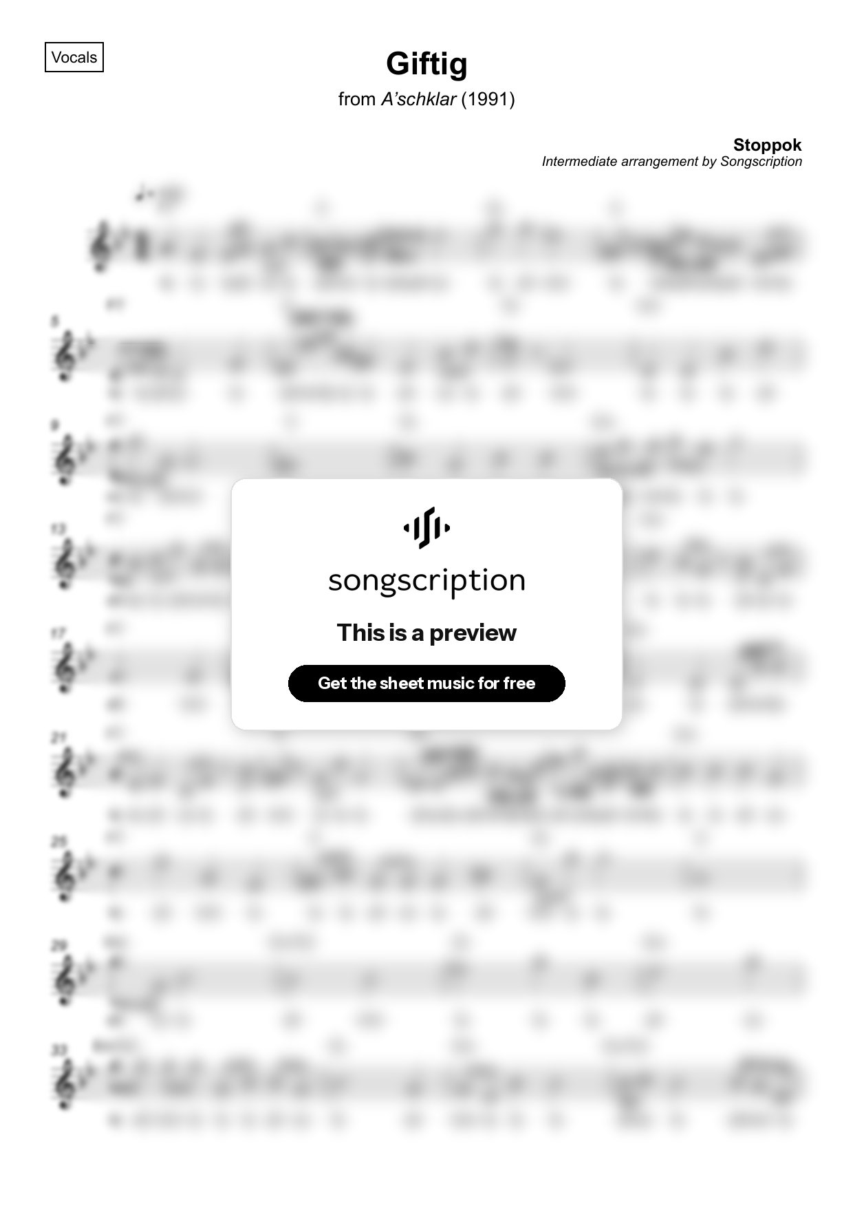 Intermediate Vocals Sheet Music for "Giftig" by Stoppok