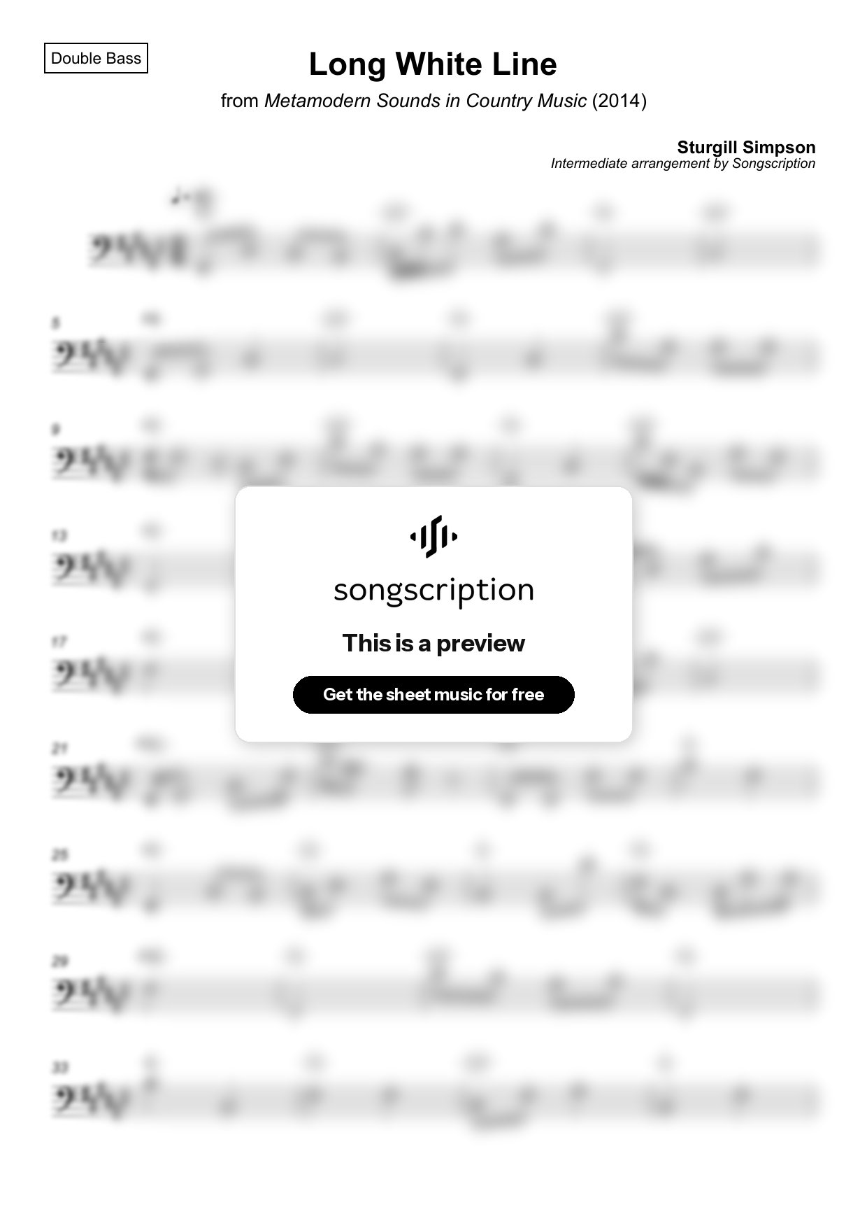 Intermediate Double Bass Sheet Music for "Long White Line" by Sturgill Simpson