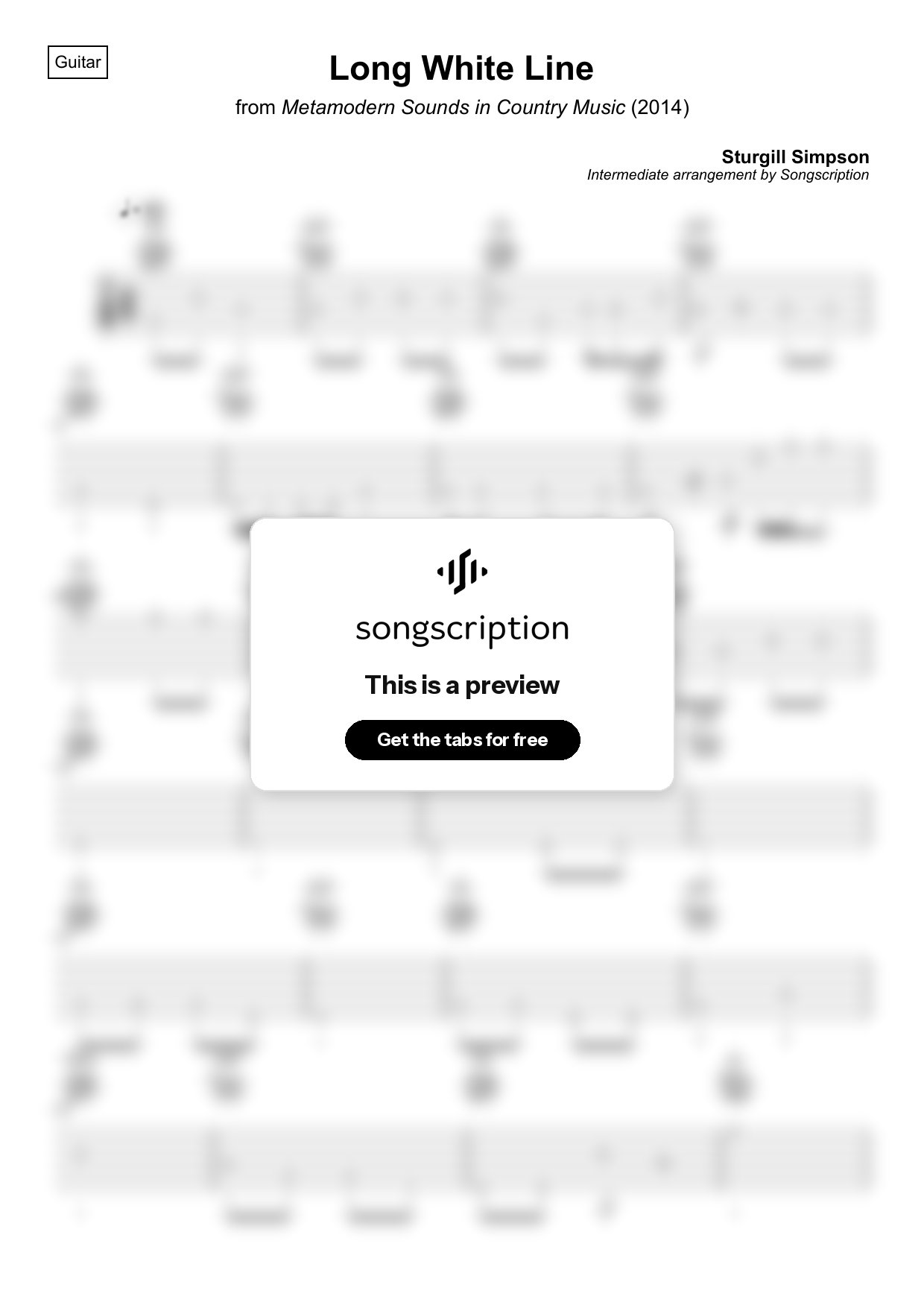 Intermediate Acoustic Guitar Tabs for "Long White Line" by Sturgill Simpson
