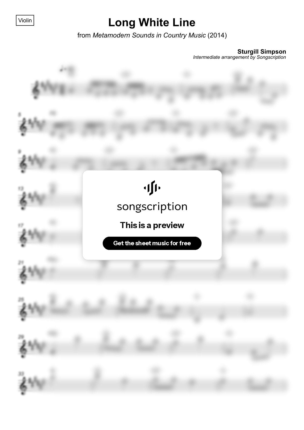 Intermediate Violin Sheet Music for "Long White Line" by Sturgill Simpson