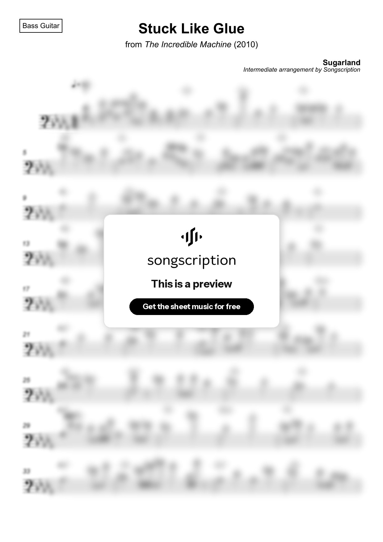Intermediate Bass Guitar Sheet Music for "Stuck Like Glue" by Sugarland