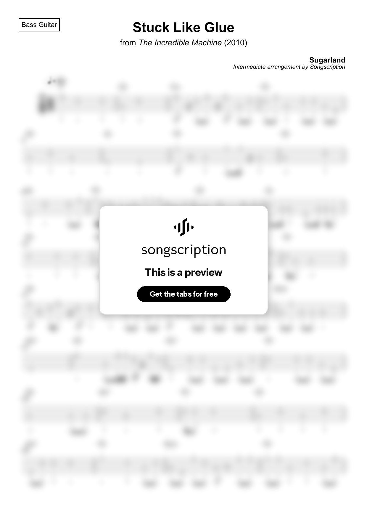 Intermediate Bass Guitar Tabs for "Stuck Like Glue" by Sugarland