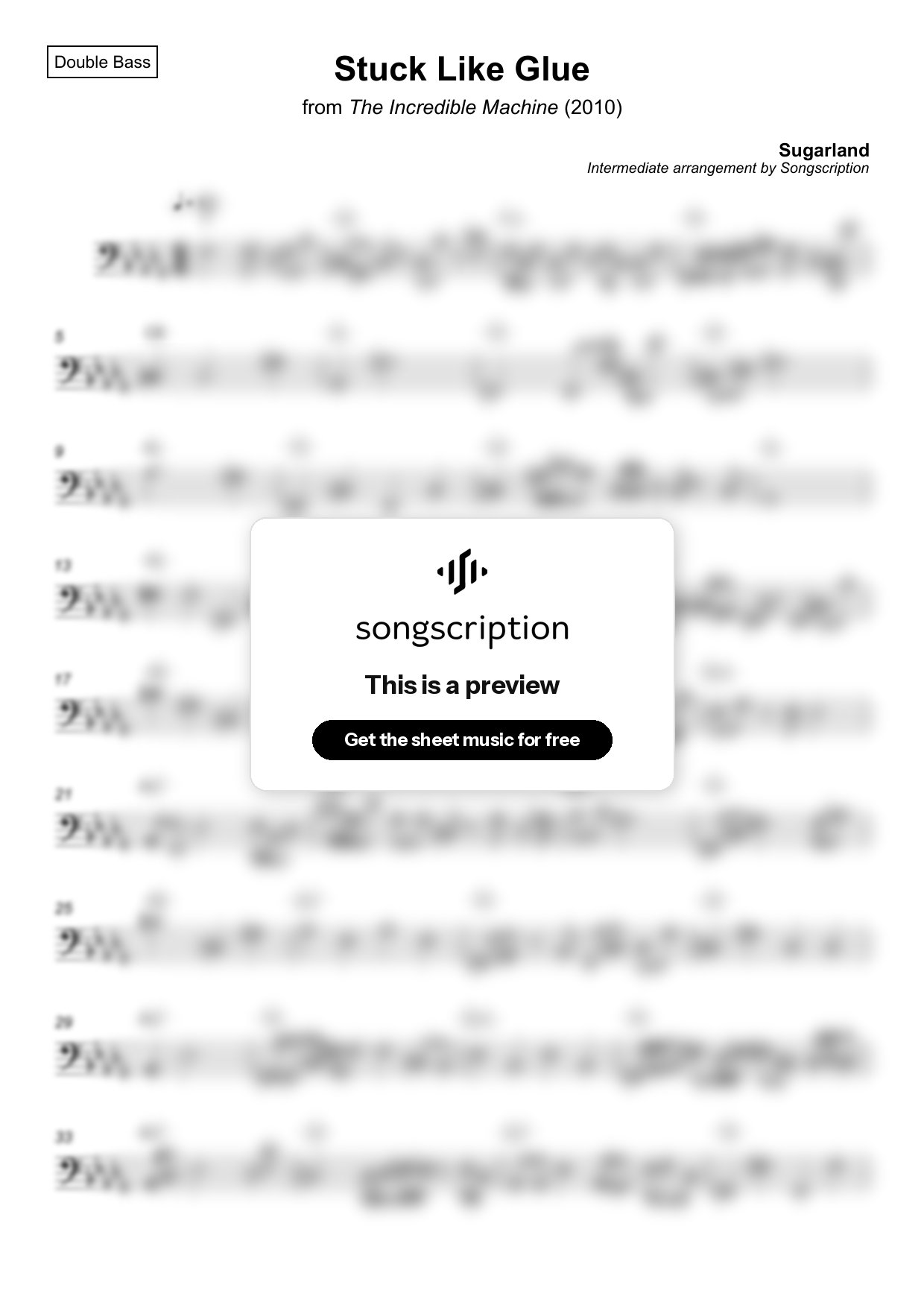 Intermediate Double Bass Sheet Music for "Stuck Like Glue" by Sugarland