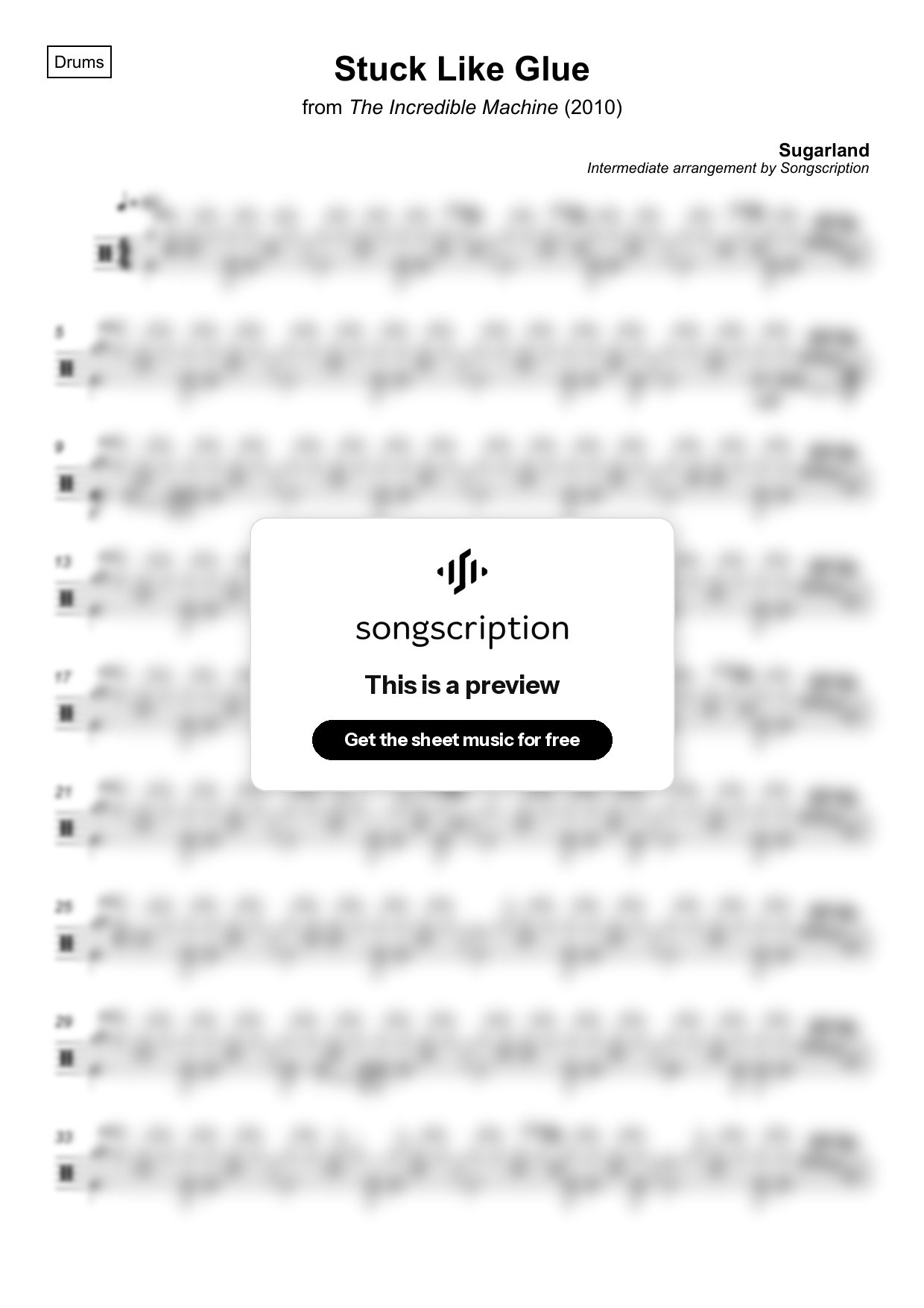 Intermediate Drums Sheet Music for "Stuck Like Glue" by Sugarland