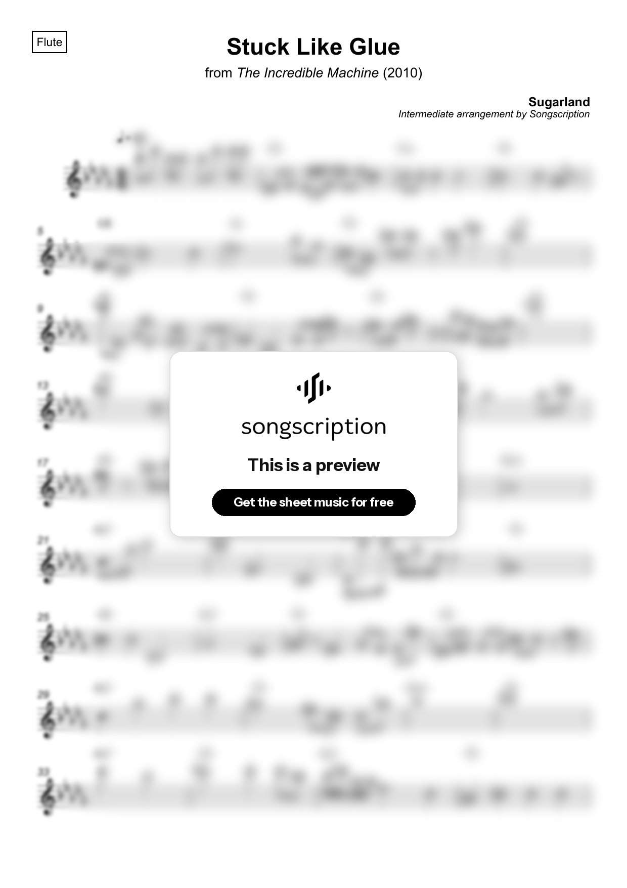 Intermediate Flute Sheet Music for "Stuck Like Glue" by Sugarland
