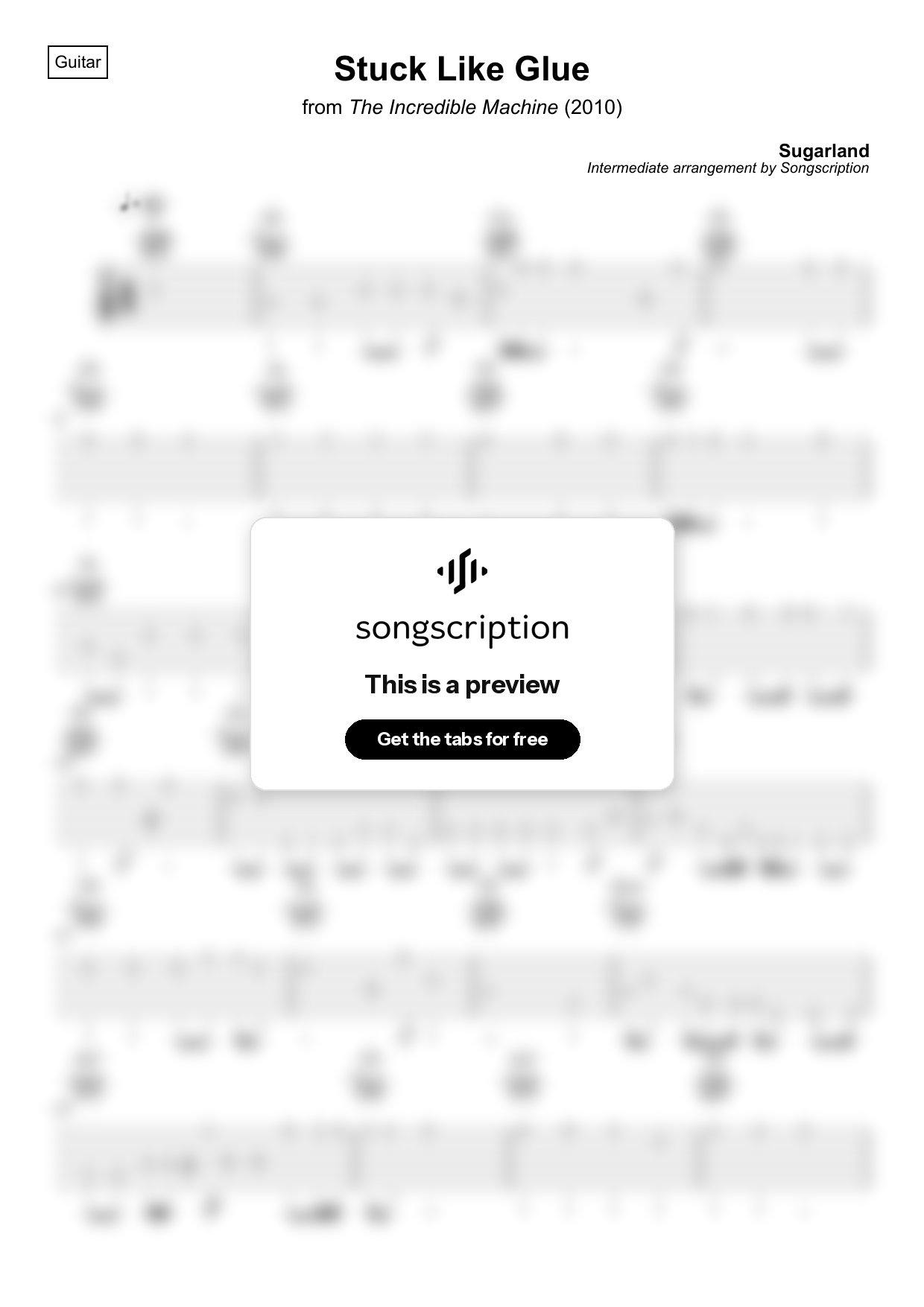 Intermediate Acoustic Guitar Tabs for "Stuck Like Glue" by Sugarland