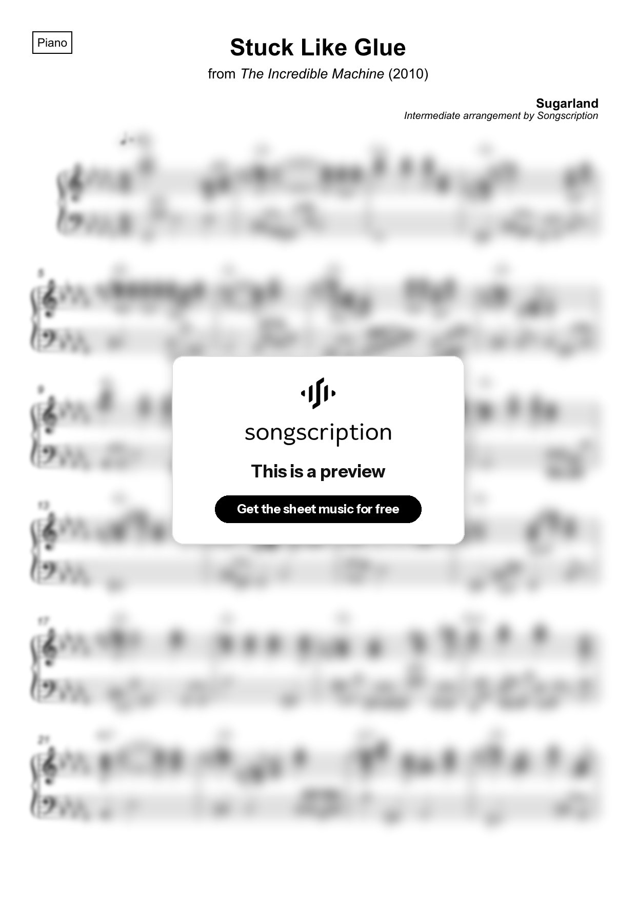Intermediate Piano Sheet Music for "Stuck Like Glue" by Sugarland