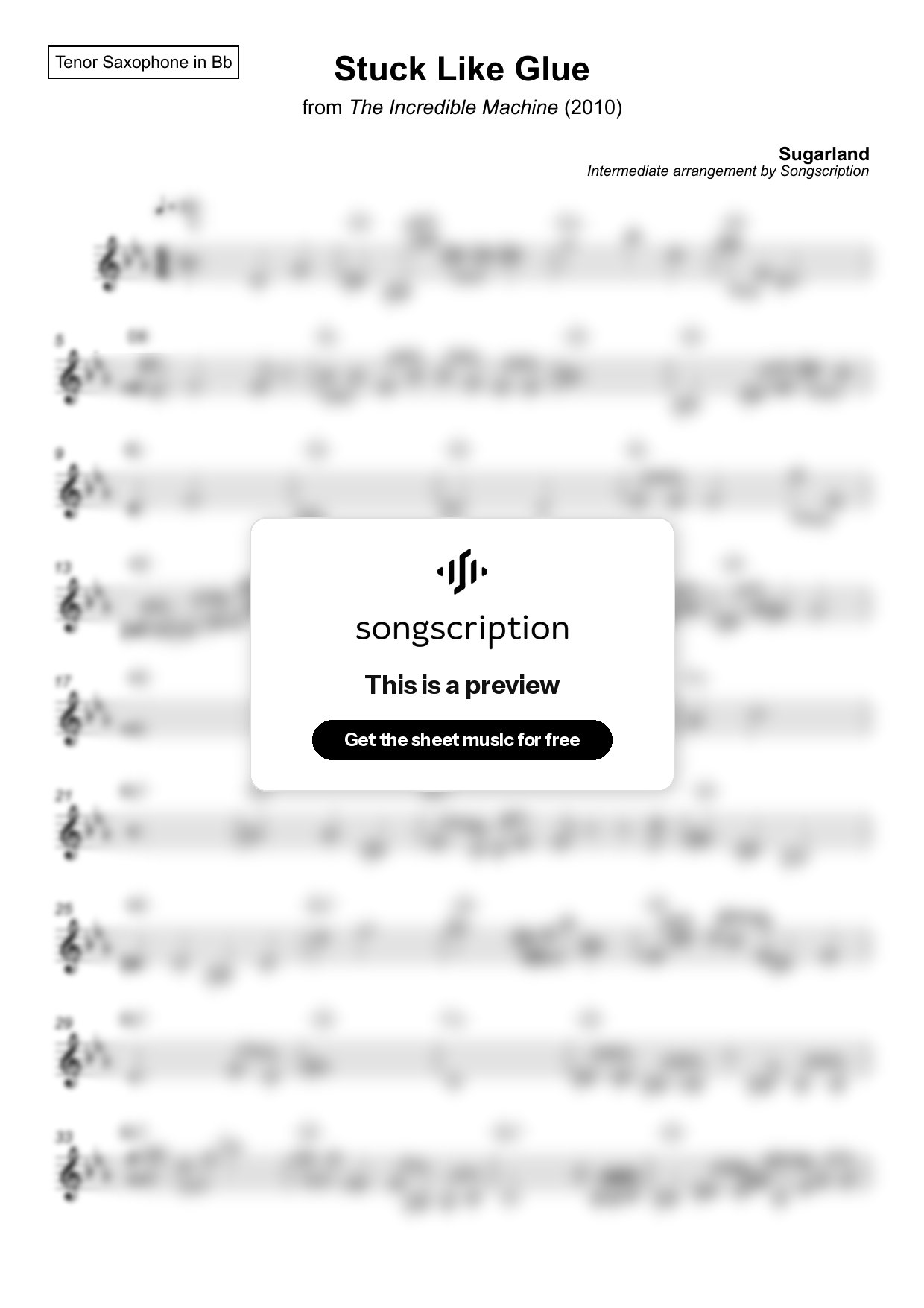 Intermediate Tenor Sax Sheet Music for "Stuck Like Glue" by Sugarland