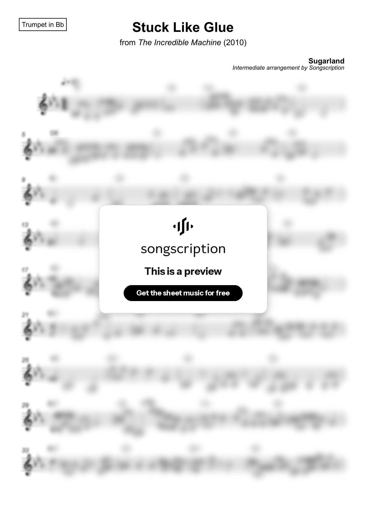 Intermediate Trumpet Sheet Music for "Stuck Like Glue" by Sugarland