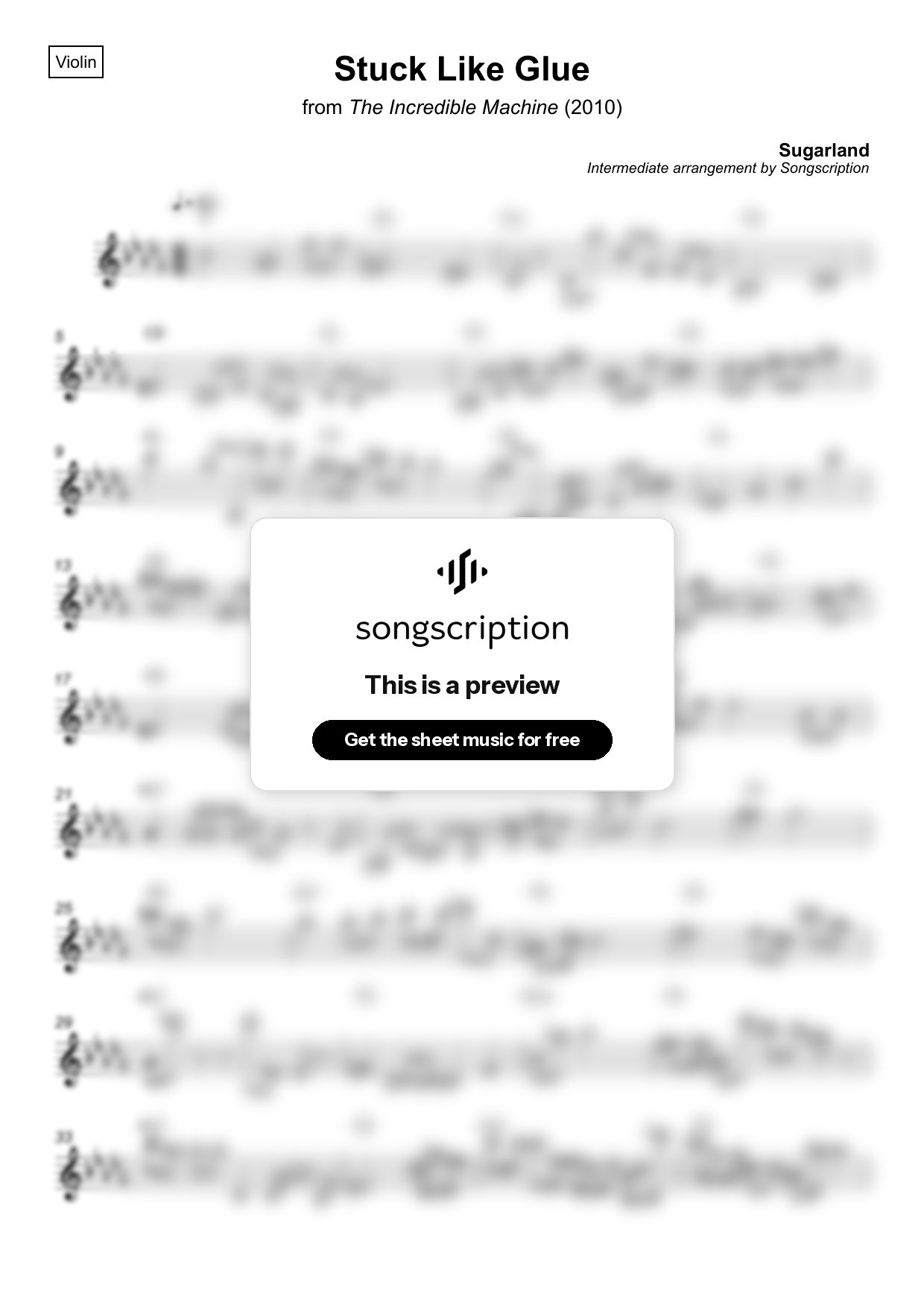 Intermediate Violin Sheet Music for "Stuck Like Glue" by Sugarland