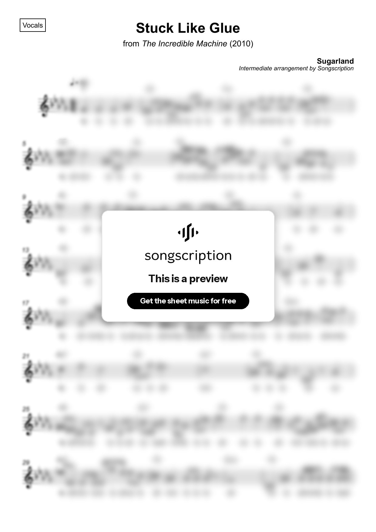 Intermediate Vocals Sheet Music for "Stuck Like Glue" by Sugarland