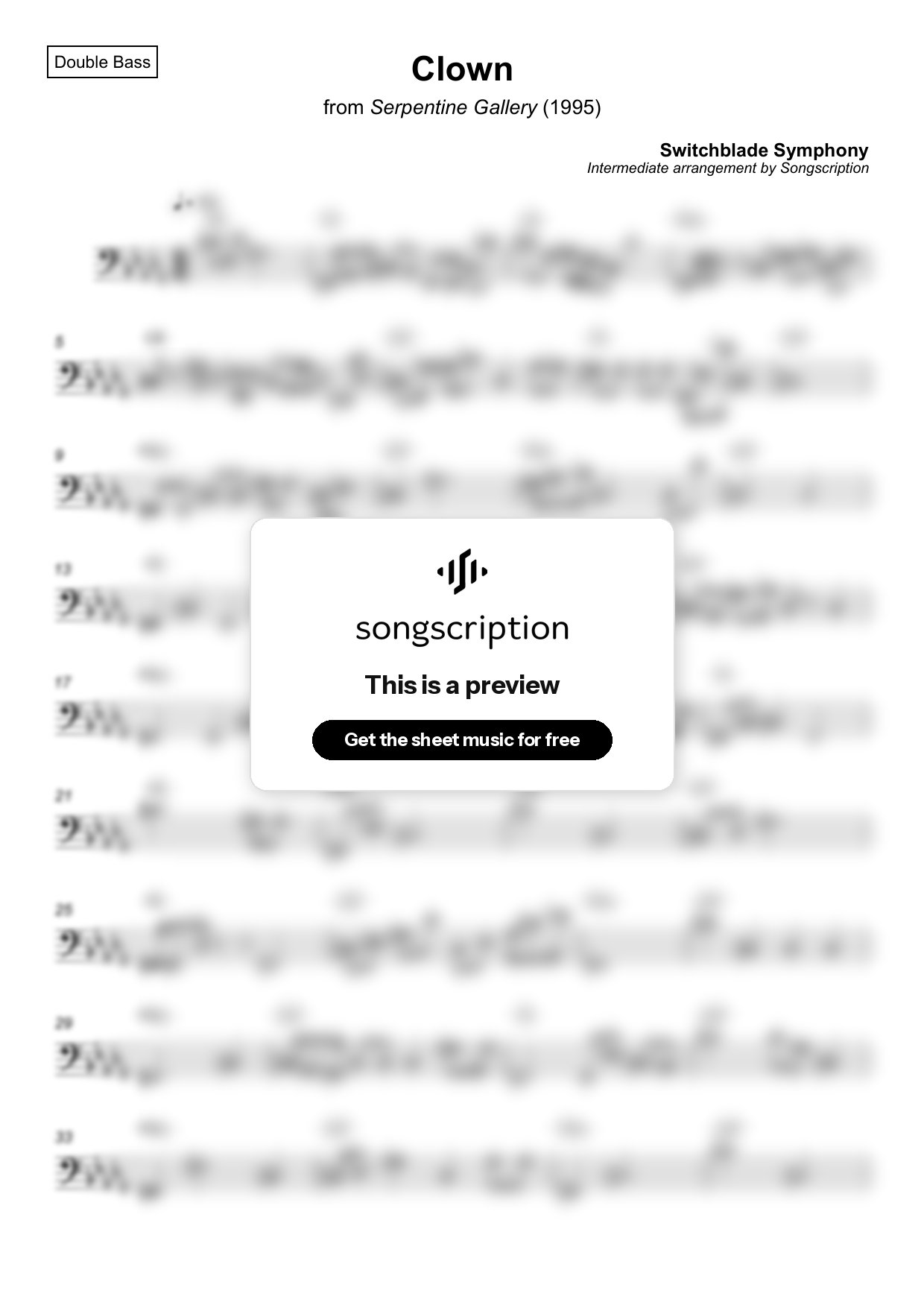 Intermediate Double Bass Sheet Music for "Clown" by Switchblade Symphony