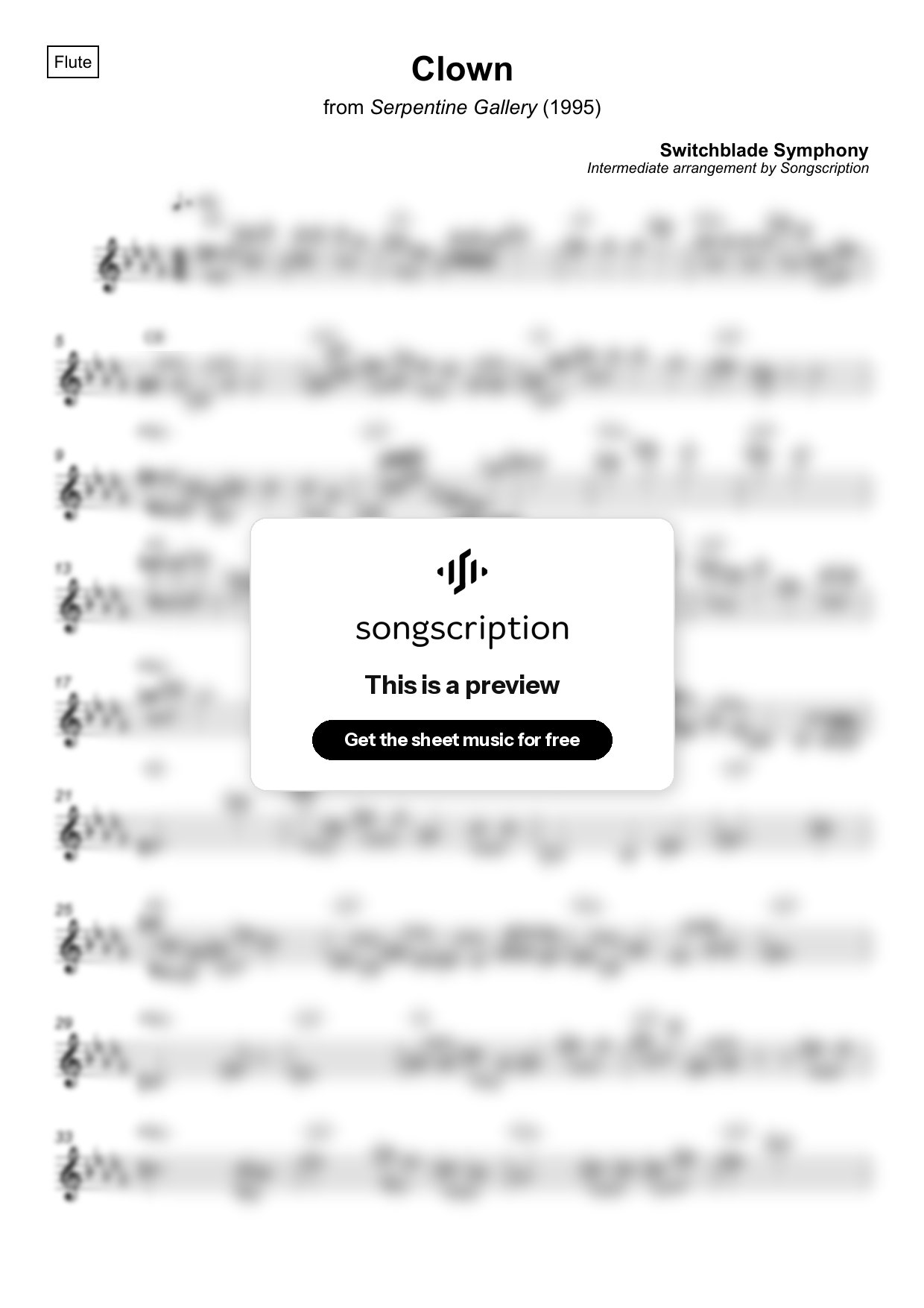 Intermediate Flute Sheet Music for "Clown" by Switchblade Symphony